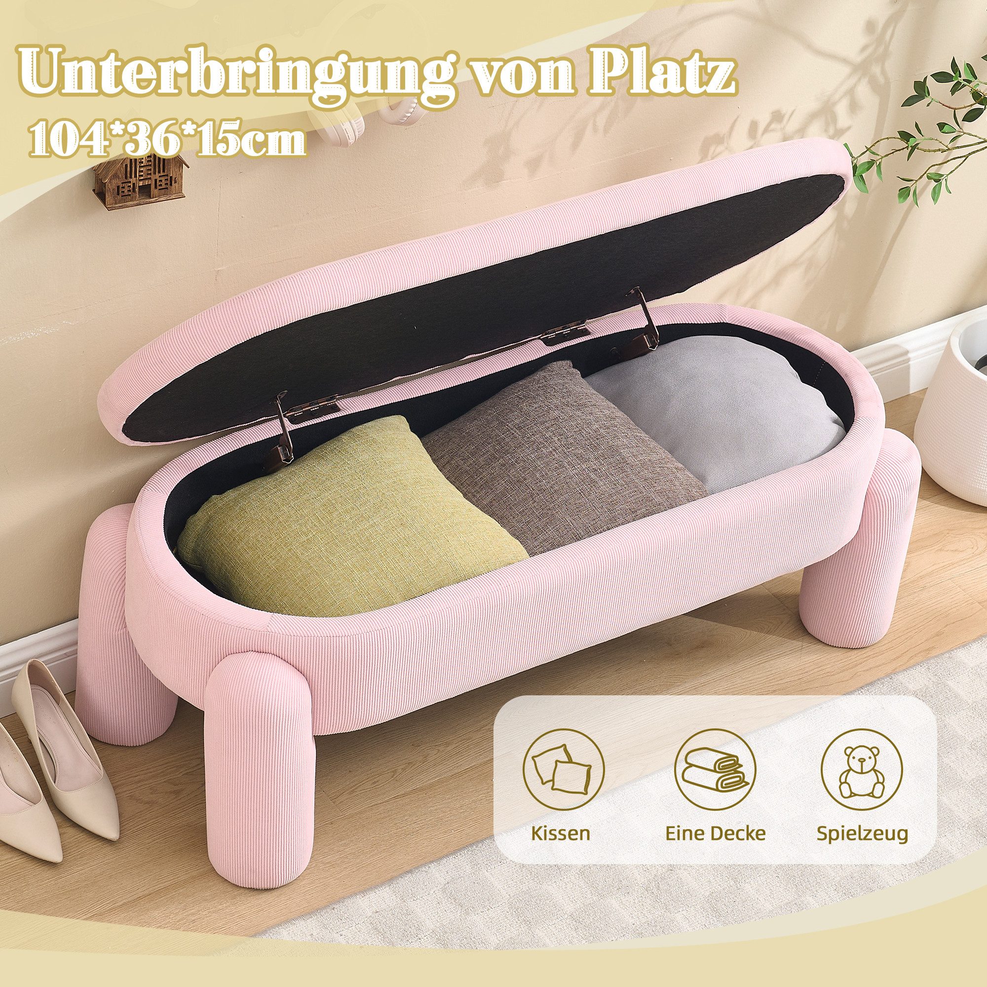 Celya Polsterbank Stilvolle und moderne Aufbewahrungsbank für Schlafzimmer (hochwertiger Chenille-Stoff mit Massivholzrahmen, rutschfeste Bank), Garderobe, Eingang und Wohnzimmer mit Stauraum