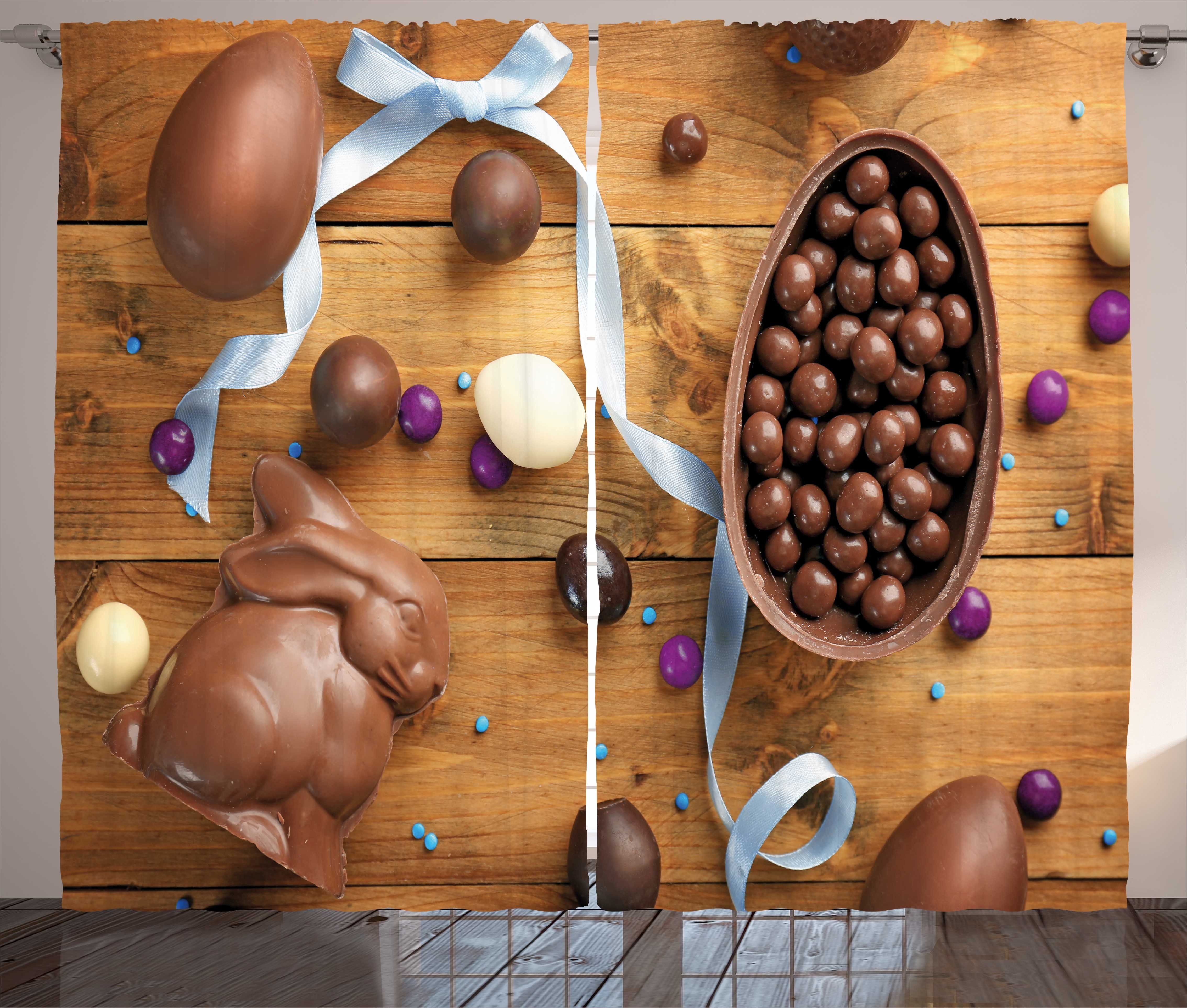 Gardine Schlafzimmer Kräuselband Vorhang mit Schlaufen und Haken, Abakuhaus, Osterhase Schokolade Ferien Eier