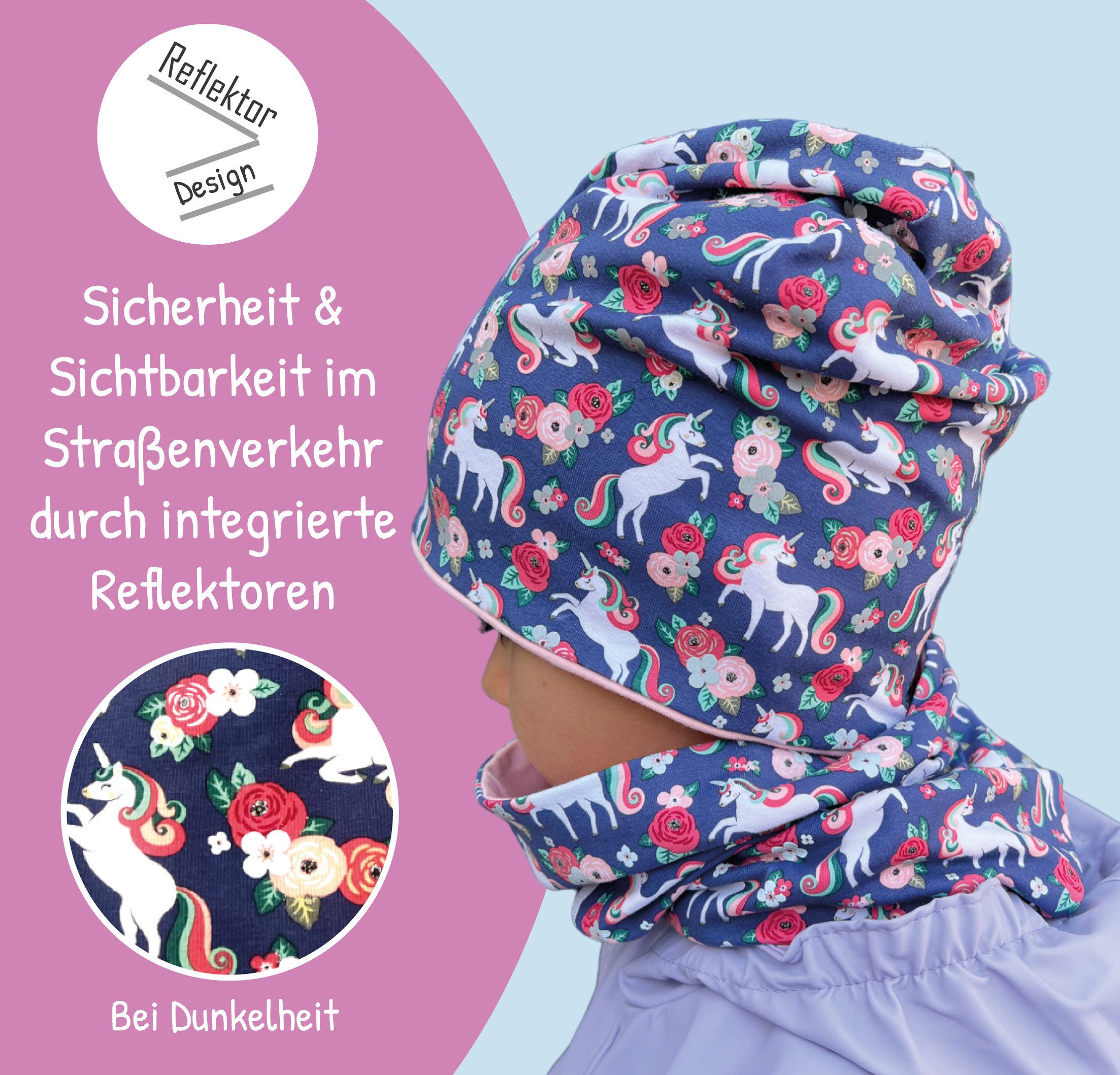 HECKBO Beanie 360° Reflektor Kinder Beanie Mütze & Loop Schal Set – Bild 4 von 5