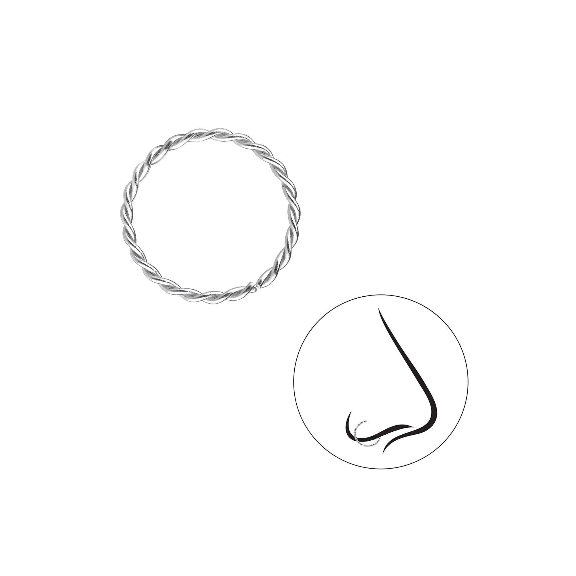 Monkimau Nasenpiercing 12mm Gedrehter Nasenring 925 Silber