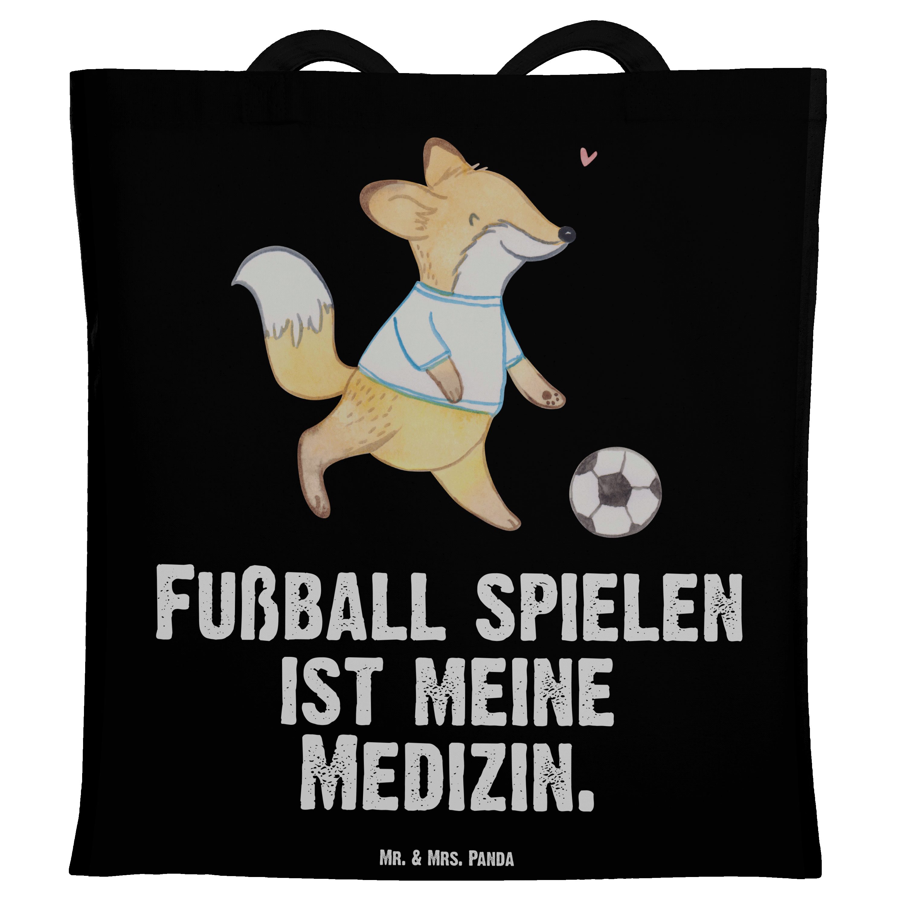 Mr. & Mrs. Panda Tragetasche Fuchs Fußball spielen Medizin - Schwarz - Geschenk, Jutebeutel, Fußba (1-tlg)