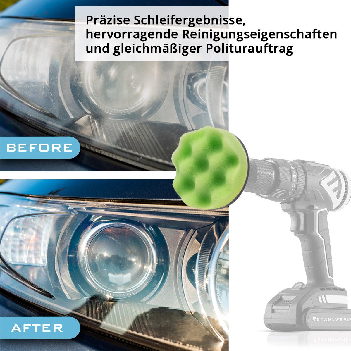 STAHLWERK Reparatur-Set Scheinwerfer Reparatur Set 41-teilig Polierset für Akkuschrauber, Set, 9-St., Set, Universell einsetzbar