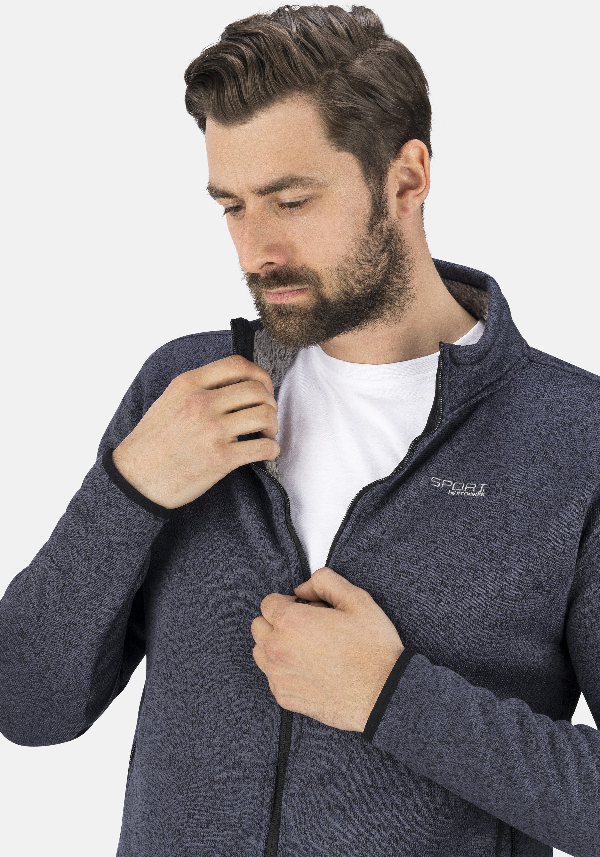 Stooker Men Sweatjacke JOEL mit Stehkragen Strick-Fleecejacke Sherpa fleece Straight Fit Casual Sherpa für Herren