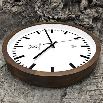 Holzwerk Funkwanduhr HOMBURG Bahnhofs Funk Holz Wand Uhr, braun, weiß (lautlos ohne Tickgeräusche, 30 cm)