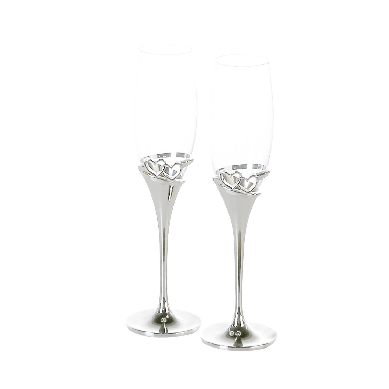 GILDE Champagnerglas GILDE Champagnerglas Hearts - klar-silber - H. 27cm x D. 7cm, Glas, Metall