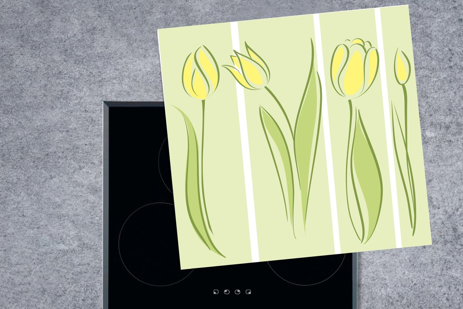 Herdblende-/Abdeckplatte 78x78 Vinyl, Illustration MuchoWow verschiedenen (1 Ceranfeldabdeckung, gelben Tulpen, für cm, Eine tlg), von küche Arbeitsplatte