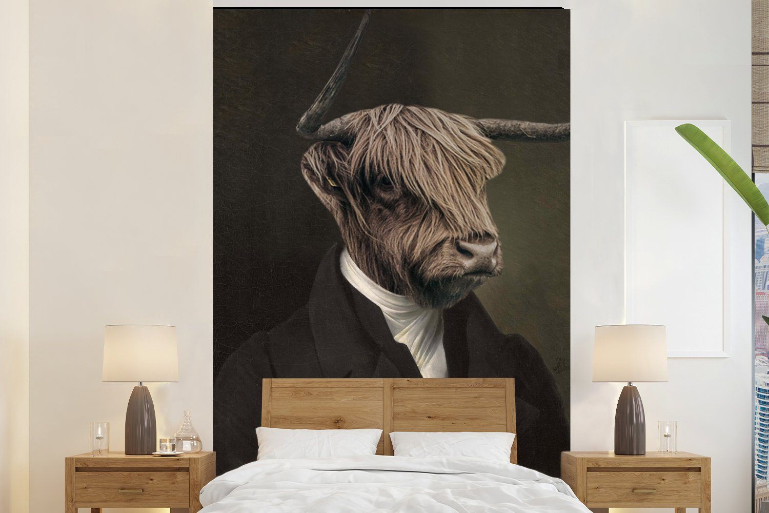 MuchoWow Fototapete Alte Meister - Schottische Highlander - Tiere, Matt, bedruckt, (3 St), Montagefertig Vinyl Tapete für Wohnzimmer, Wandtapete