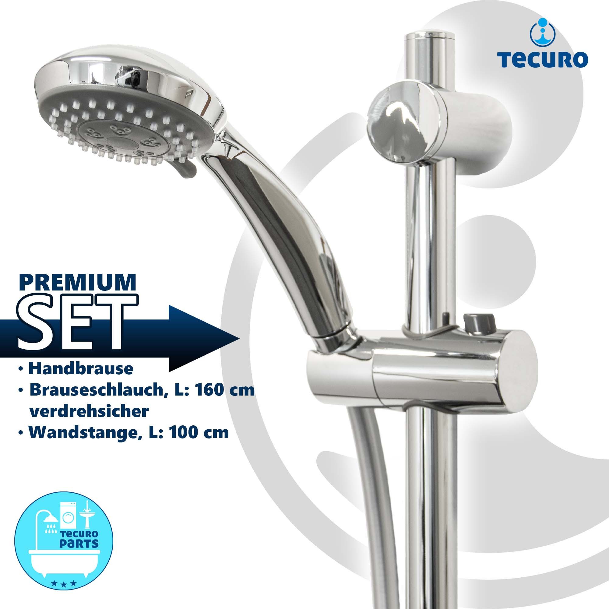 Thumbnail - tecuro Brausegarnitur Brauseset Komfort-70 - mit 3 Funktionen, Brauseschlauch 160 cm