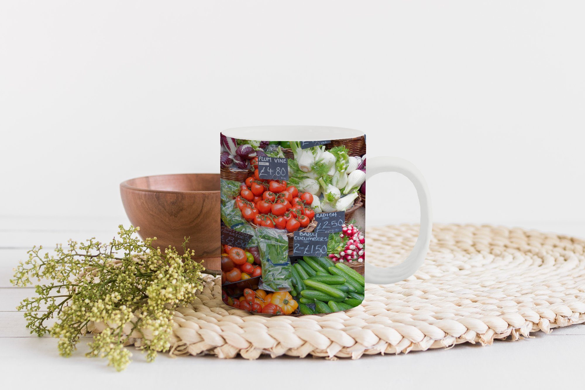 Teetasse, Geschenk Kaffeetassen, - Gemüse, Keramik, Tasse - Becher, Teetasse, Markt Obstkisten MuchoWow
