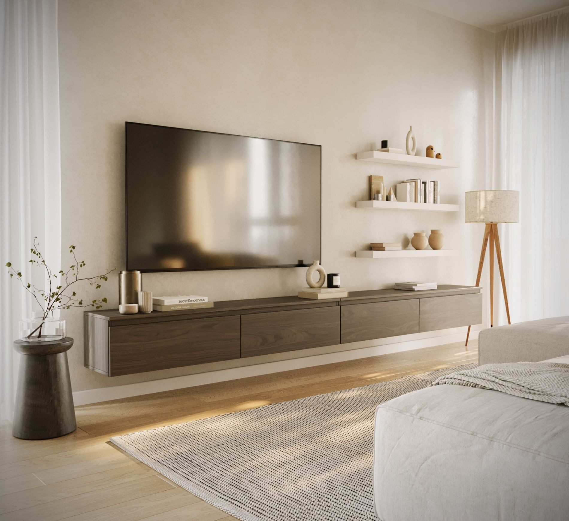 Selsey TV-Schrank BEMMI Hängendes TV-Board mit vier Klappen 300 cm