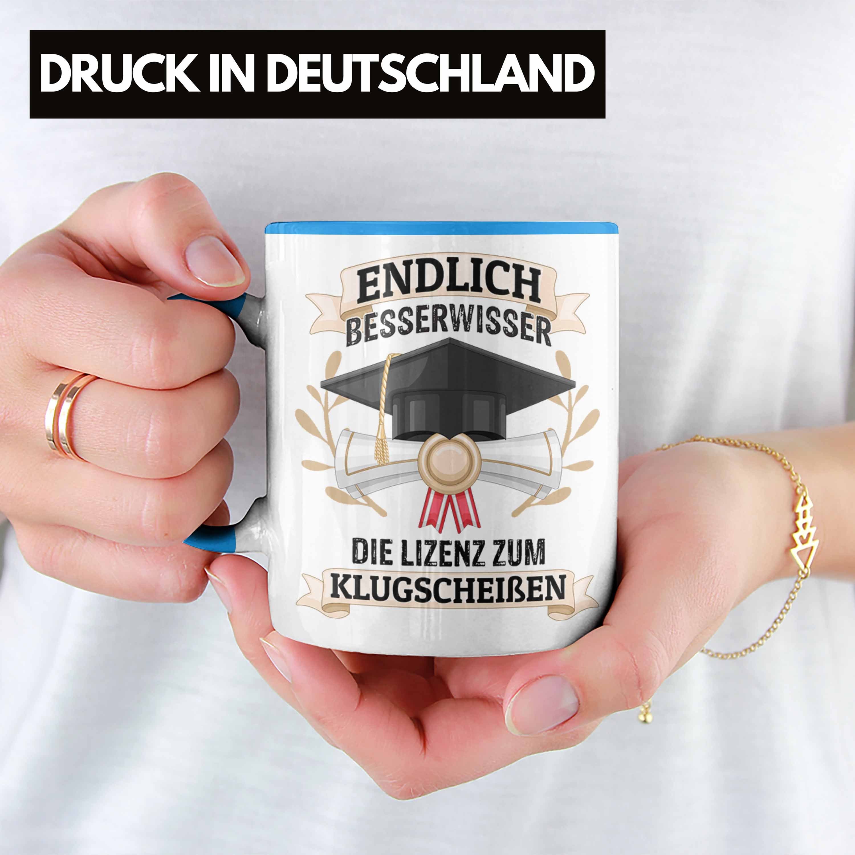 Tasse - Bachelor Prüfung Blau Endlich Bestanden Besserwisser Abschluss Geschenkidee - Geschenk Uni Tasse Graduation Trendation Trendation