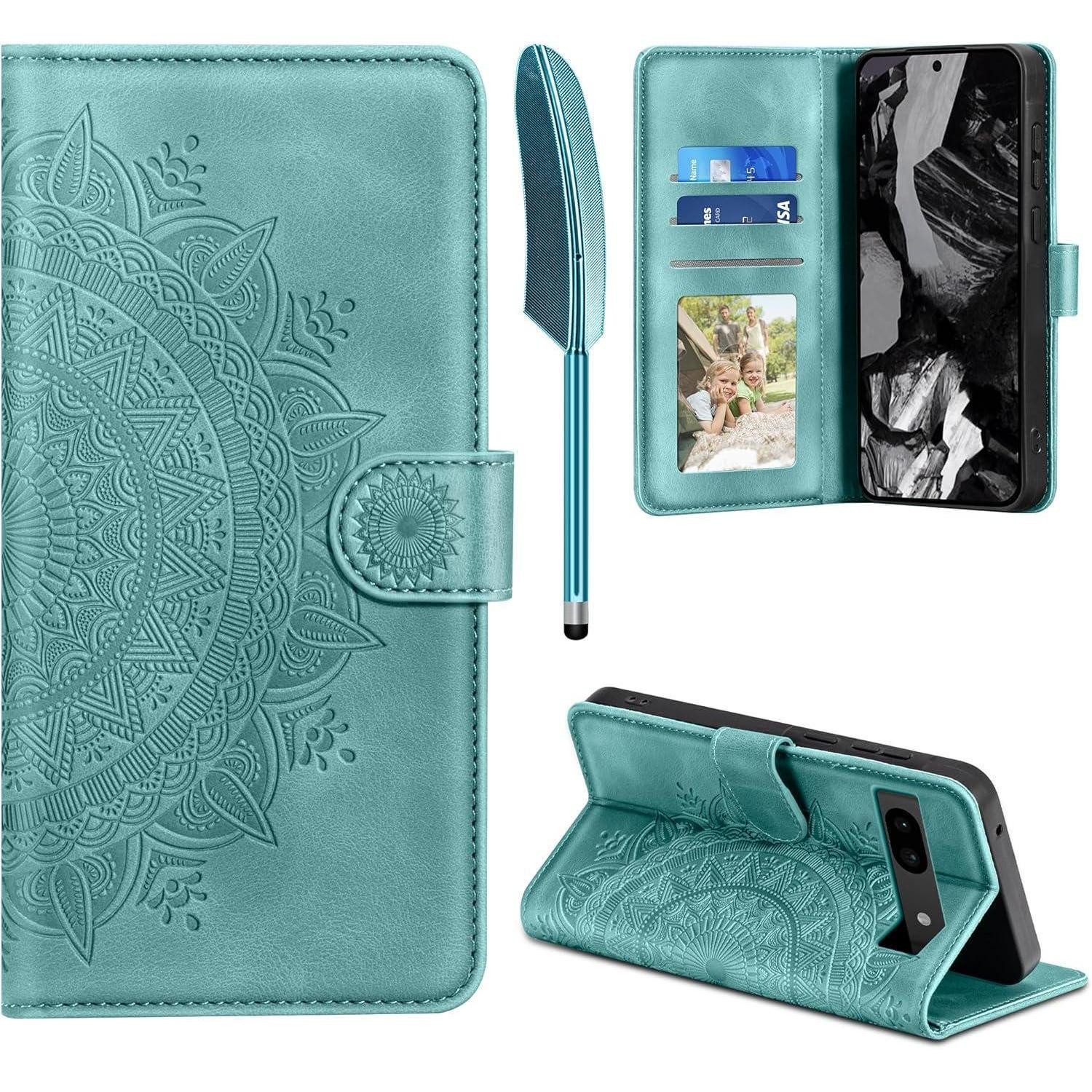 Flip Case Lederhülle Google Pixel 8A Handyhülle Flip Wallet PU Case Grün