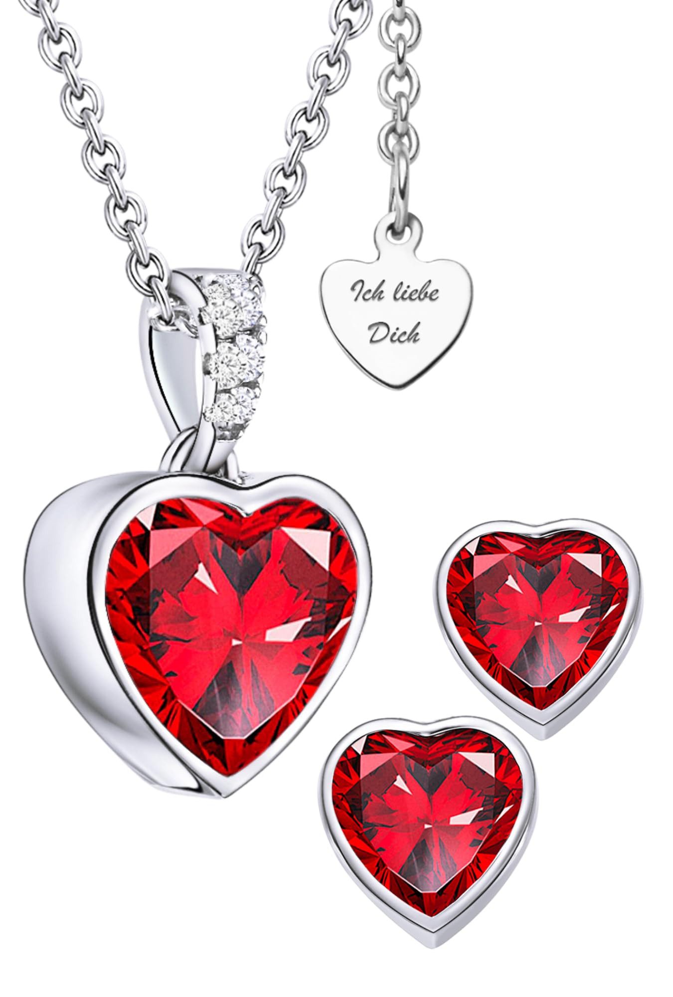 LOVENEST Ohrring und Ketten Set Schmuck Set Silber925/Rot & Aquamarin Zirkonia Kette Ohrringe (3-tlg., Weihnachten, Geburtstag, Hochzeitstag)