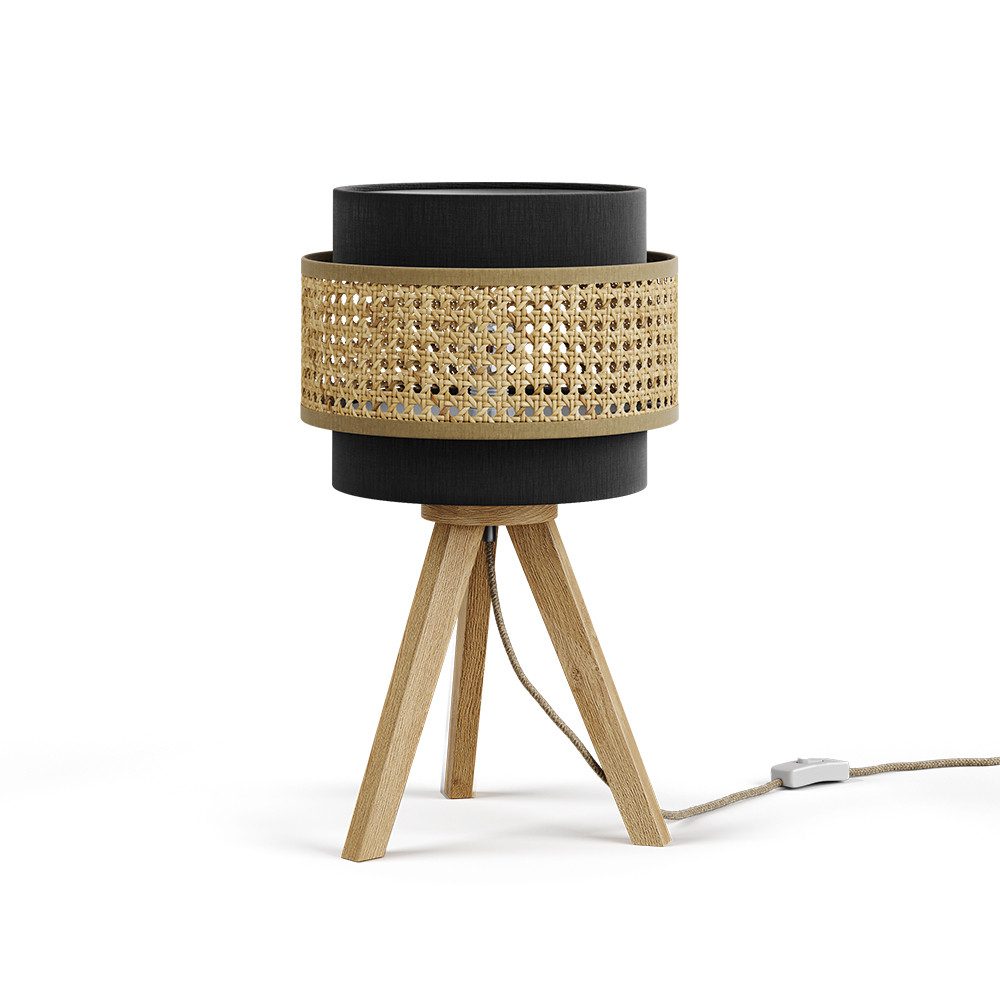 Nachttischlampe Morten, Rattan/Schwarz, 26 x 45 cm mit Standfuß