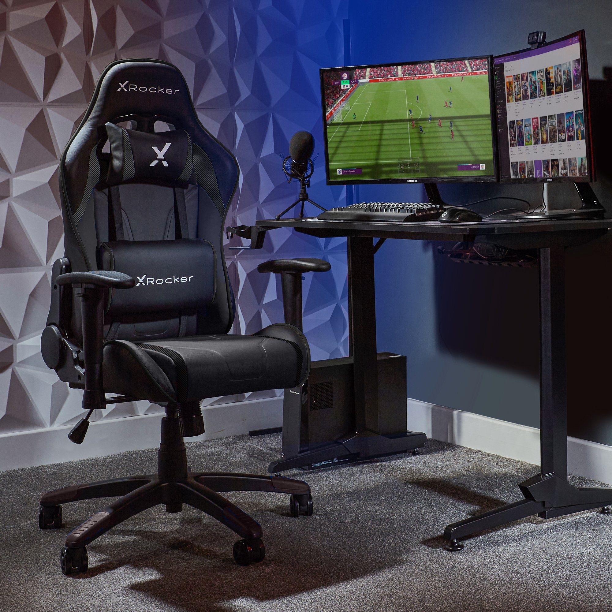X Rocker Gaming-Stuhl Agility Compact eSports Gaming Bürodrehstuhl für Kinder & Teenager Carbon Schwarz