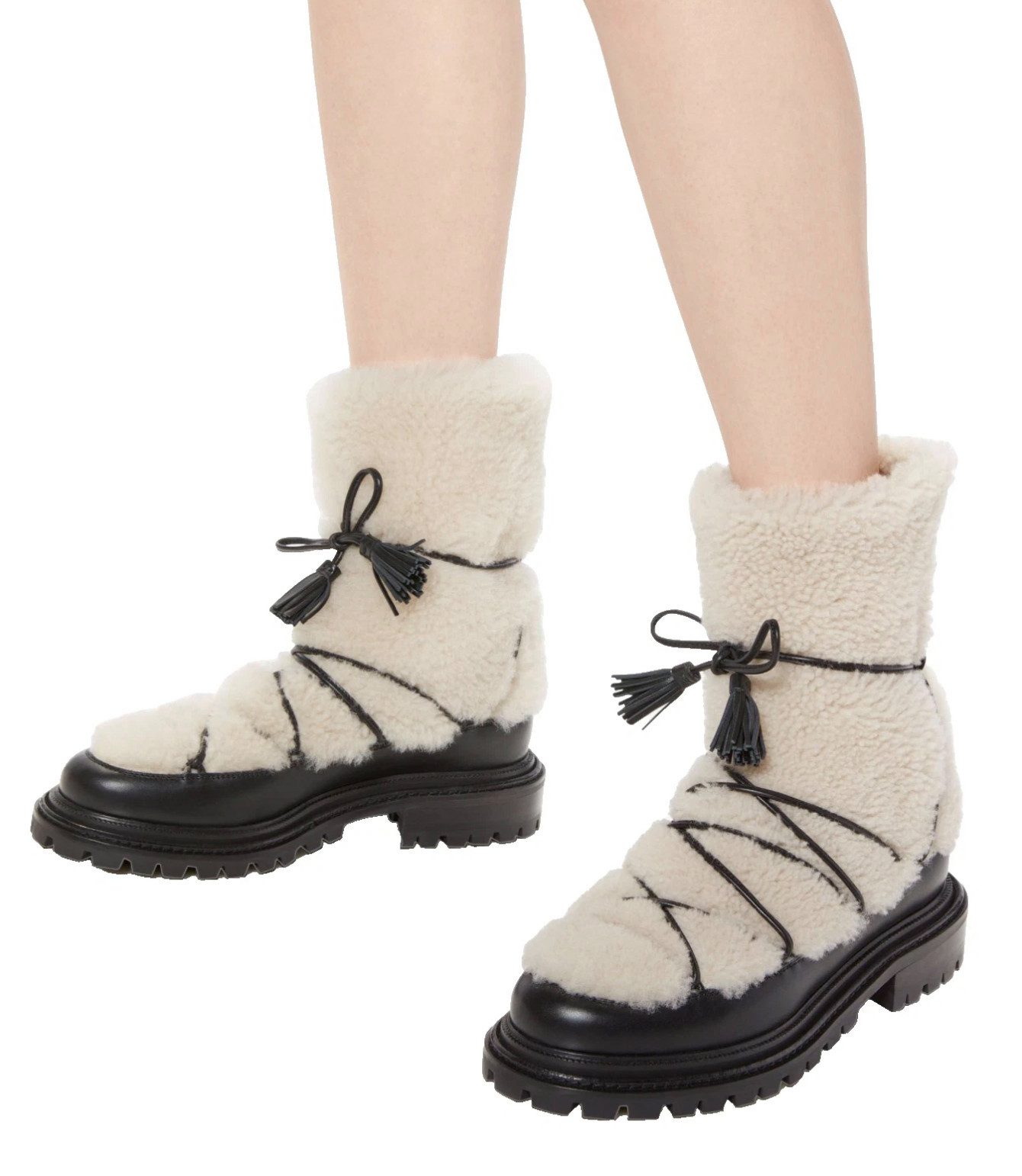 Aquazzura Firenz Very Gstaad Boots Lammfell Winter Shearling Boots Stiefel Leder Winterstiefel Weiches, plüschiges Lammfell mit Lederbesatz