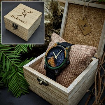 Holzwerk Quarzuhr WISSMAR Damen & Herren Holz & Leder Tarn Armband Uhr, grün, schwarz
