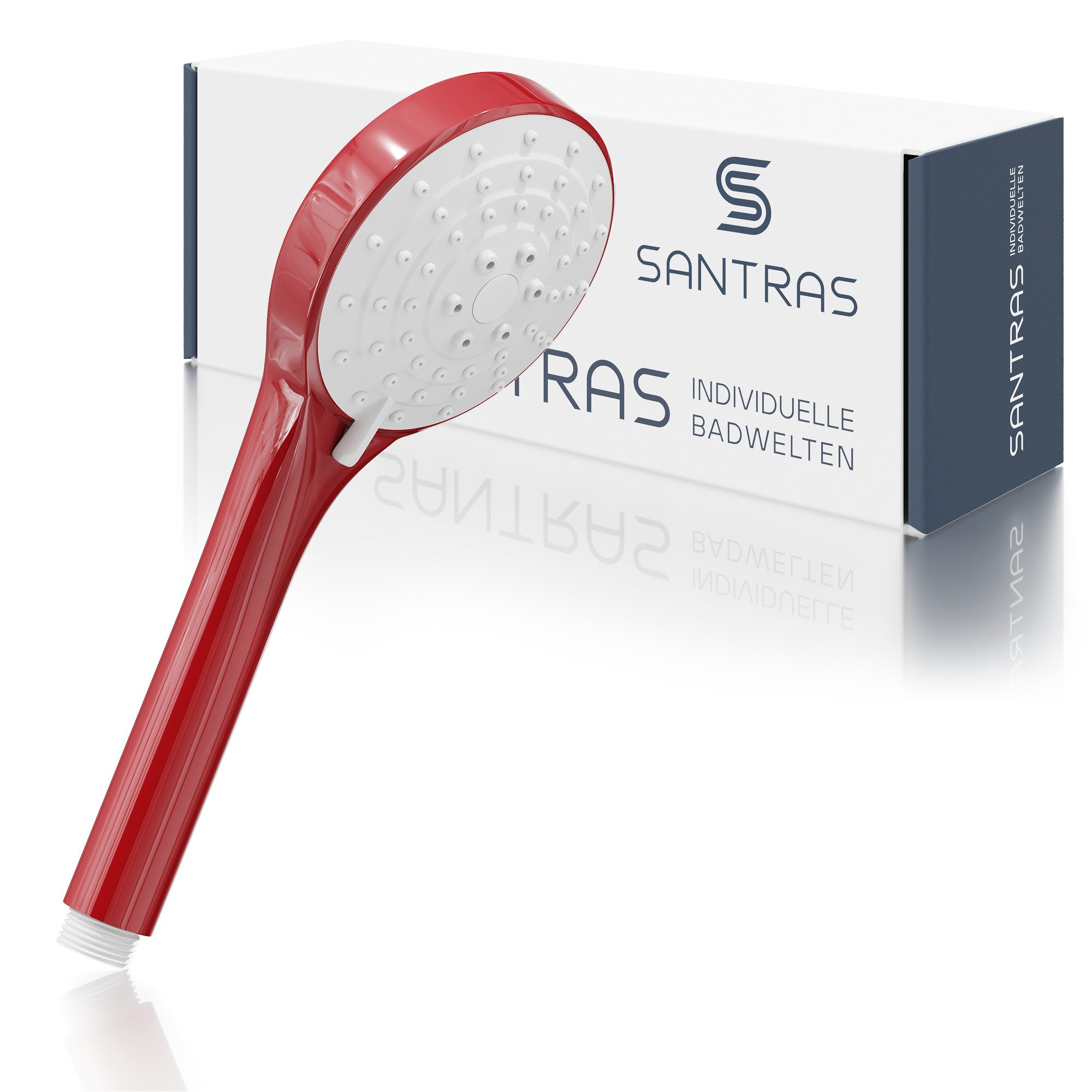 Santras Handbrause in Rot (RAL 3003) - dreifach verstellbarer Duschkopf mit Wassersparer