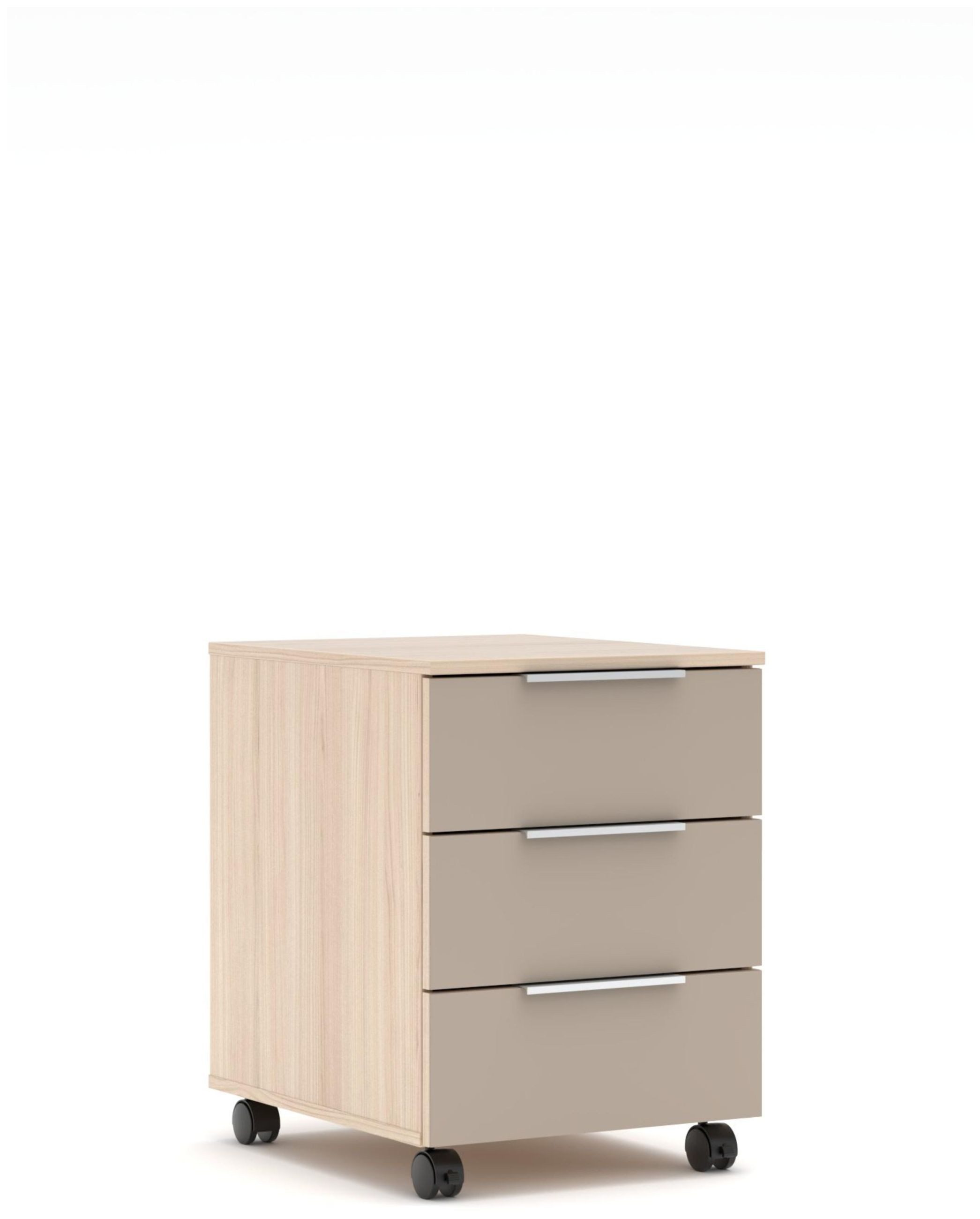 Innostyle Mehrzweckschrank Rollcontainer SANTORIN Riva Eiche & Glas Cashmere 3 Schubkästen