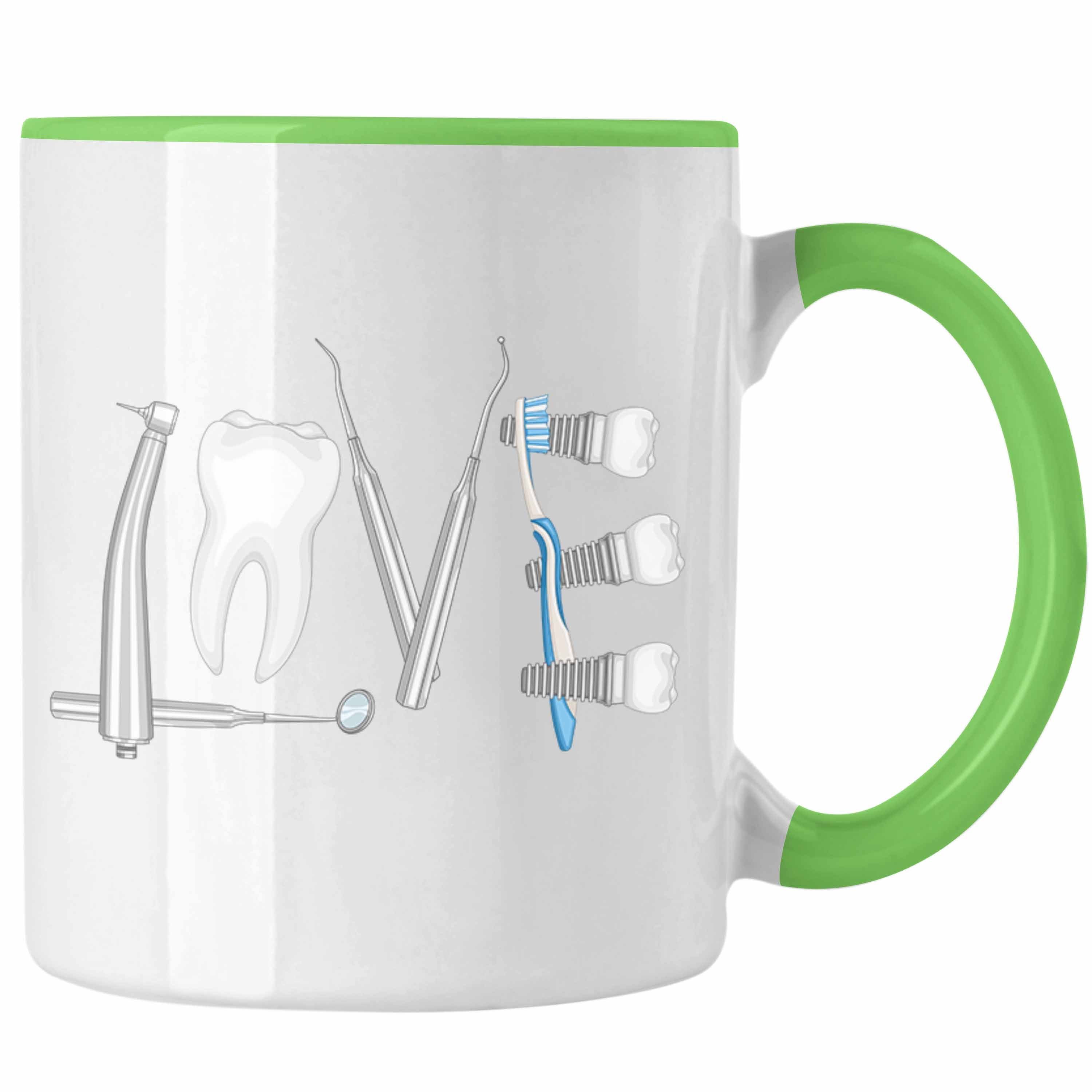 Trendation Tasse Trendation - Zahntechniker Zahnmedizinische Fachangestellte Tasse Geschenk Zahnarzt Lustig Praxis Geschenkidee Zahnarzthelferin Zahntechniker Zahnärztin - Love Grün