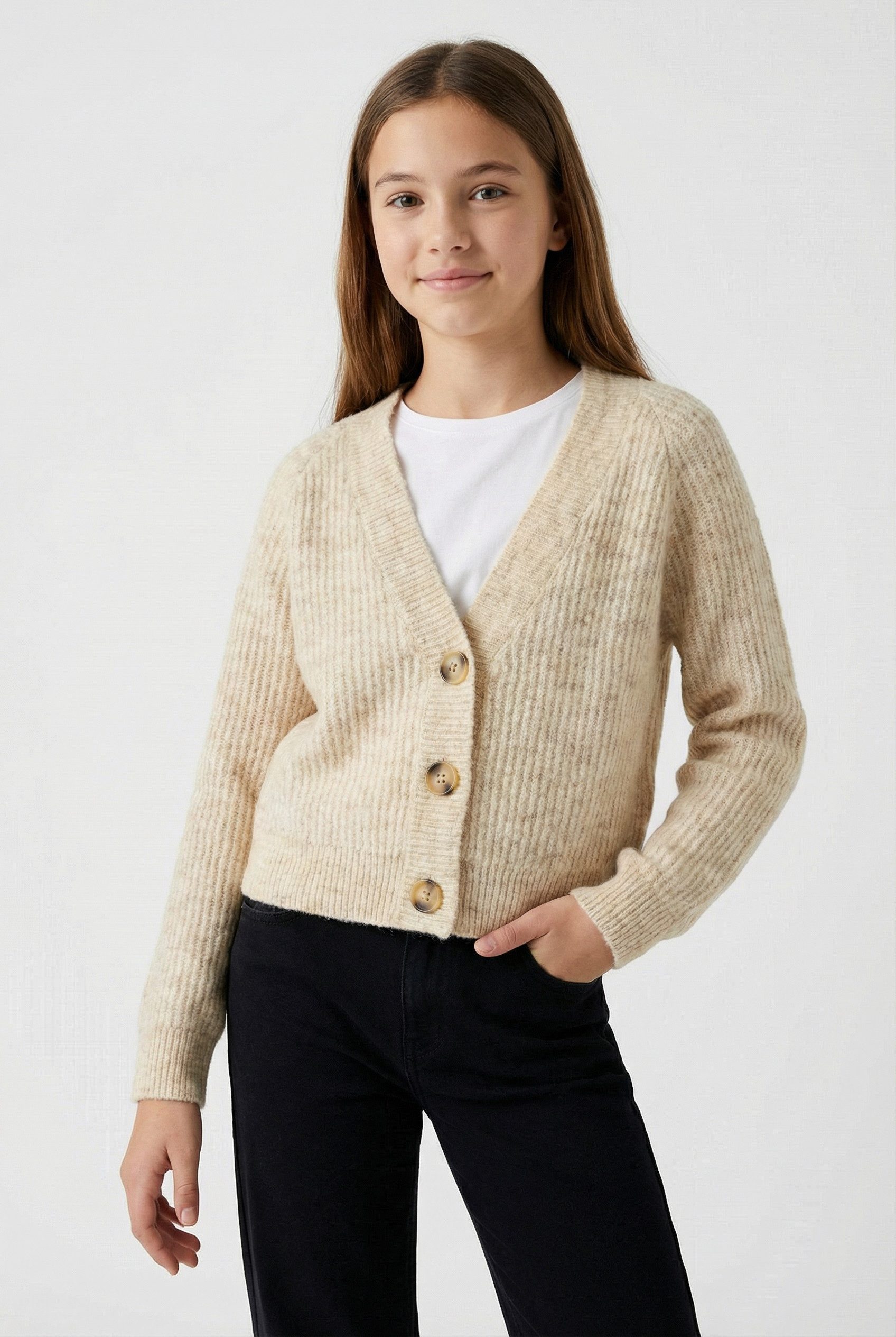 Name It Strickjacke NKFHOLLY BOXY SHORT KNIT CARD NOOS in modischer Boxy-Form, mit tiefem V-Ausschnitt, Rippstrick