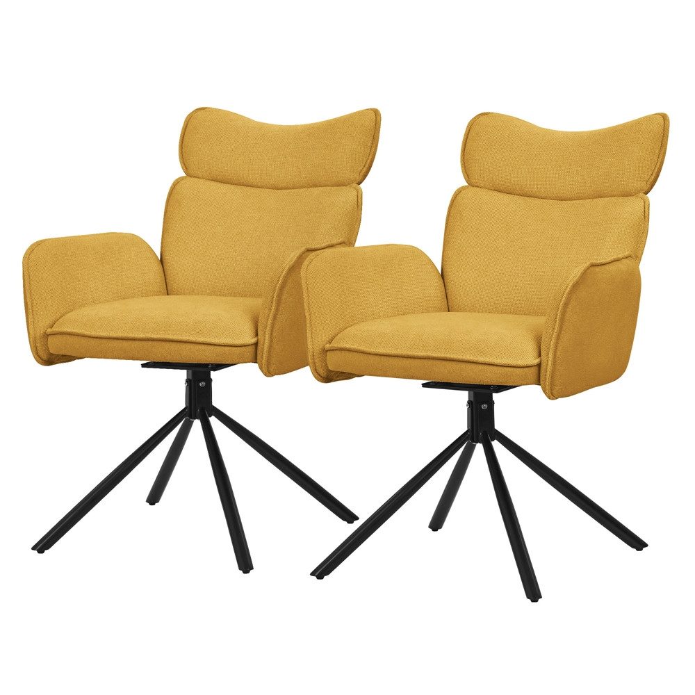 ML-DESIGN Polsterstuhl Drehstuhl mit Armlehne & Rückenlehne Ergonomische mit Metallbeine (2 St), Armlehnstuhl 2er Set Senf aus Polyester 360° Drehbar Sessel bis 120 kg