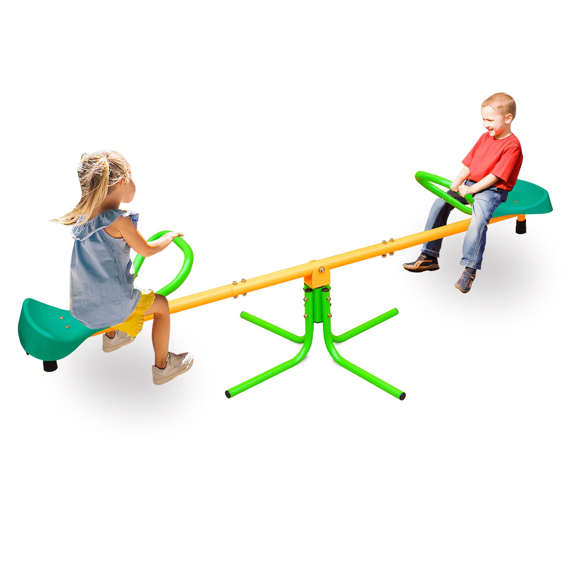 FANNOU Schaukelgestell Kinderwippe 360° drehbar 2 Sitzer, Gartenwippe bis 45kg mit Griff 3-zackig Stützbeinen für 3-8 Jahre
