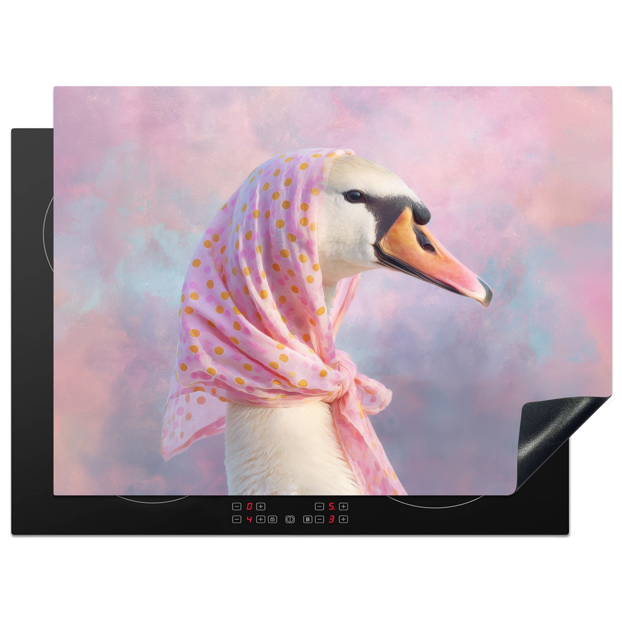 MuchoWow Herd-Abdeckplatte Schwan - Halstuch - Pastellwolken, Vinyl, (1 tlg), Herdplattenabdeckung für Ceranfeld, Herdplatten Vinyl, 71x52 cm