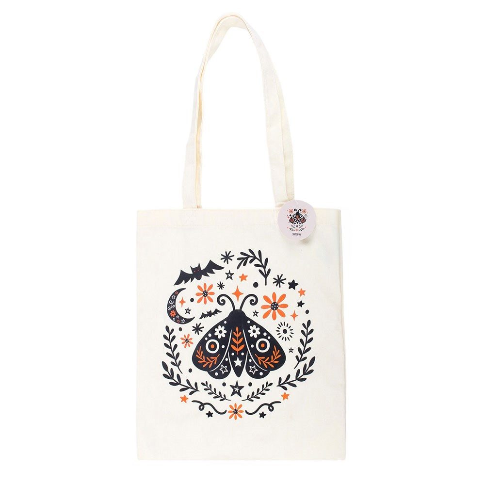 Something Different Schultertasche Moth & Bat Stofftasche Tote Bag vintage Motte Geschenk Witchy Gothic, Witchy-Gothic Stofftasche mit Nachtfalter- und Fledermausmotiv