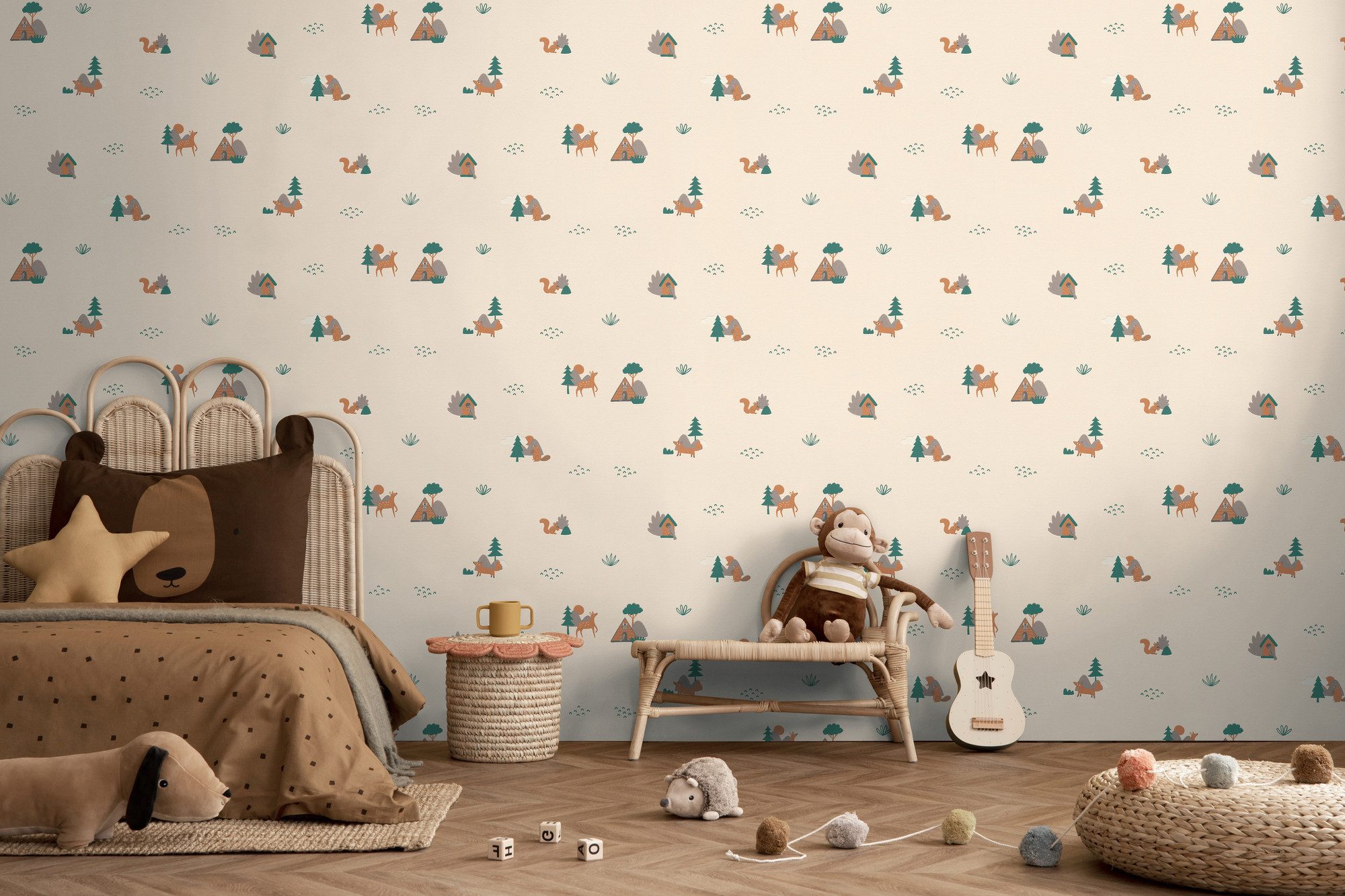 living walls Vliestapete Kids Studio Waldtiere – Vliestapete für Kinder, glatt, naturalistisch, Wald, grafisch, Fuchs, Reh und Eichhörnchen im modernen Scandi-Look