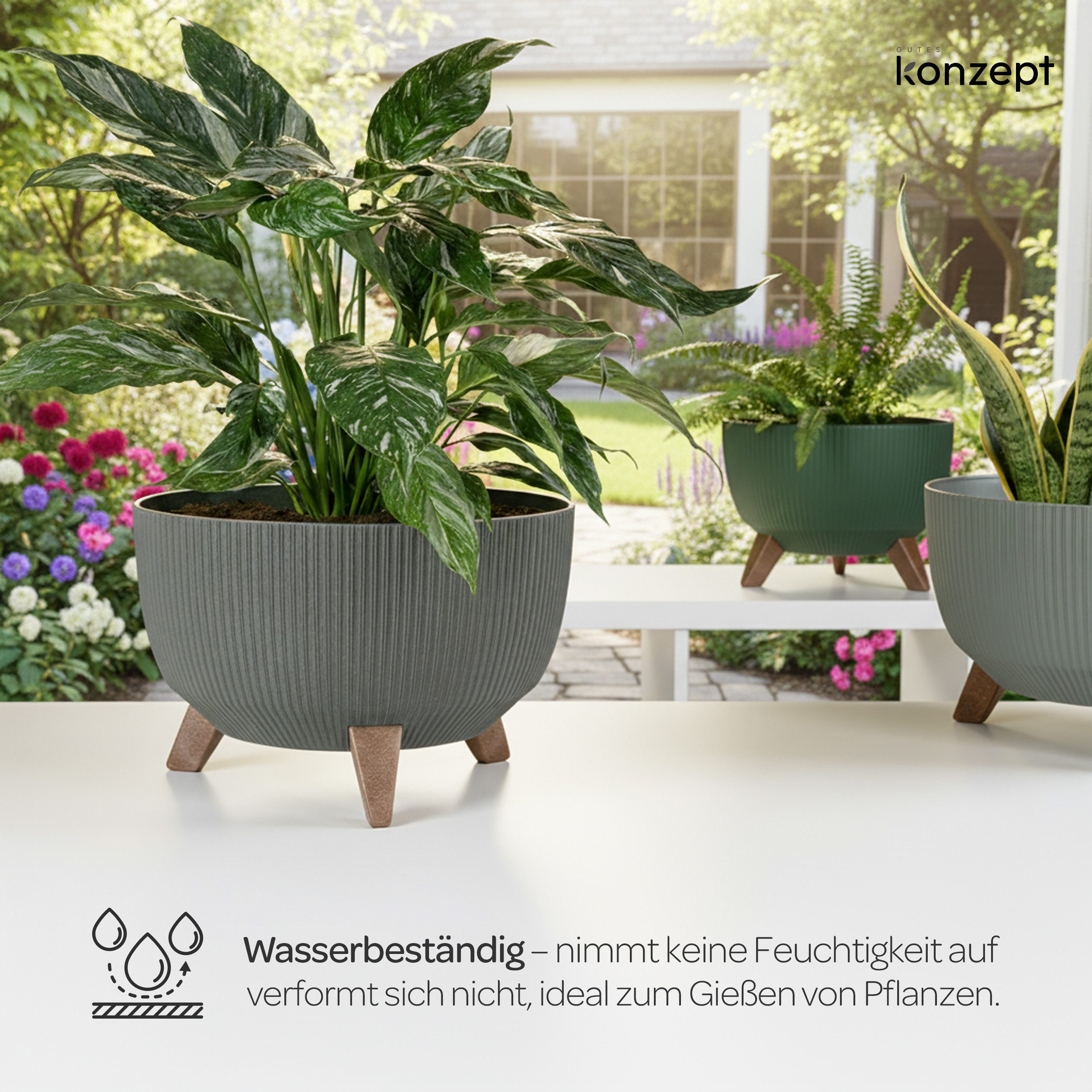 KONZEPT Blumentopf mit Füßen – großer Blumenkübel aus Kunststoff, runde Pflanzschale, 40 oder 47cm, modern & wetterfest, für Innen und Außen – Bild 4 von 5