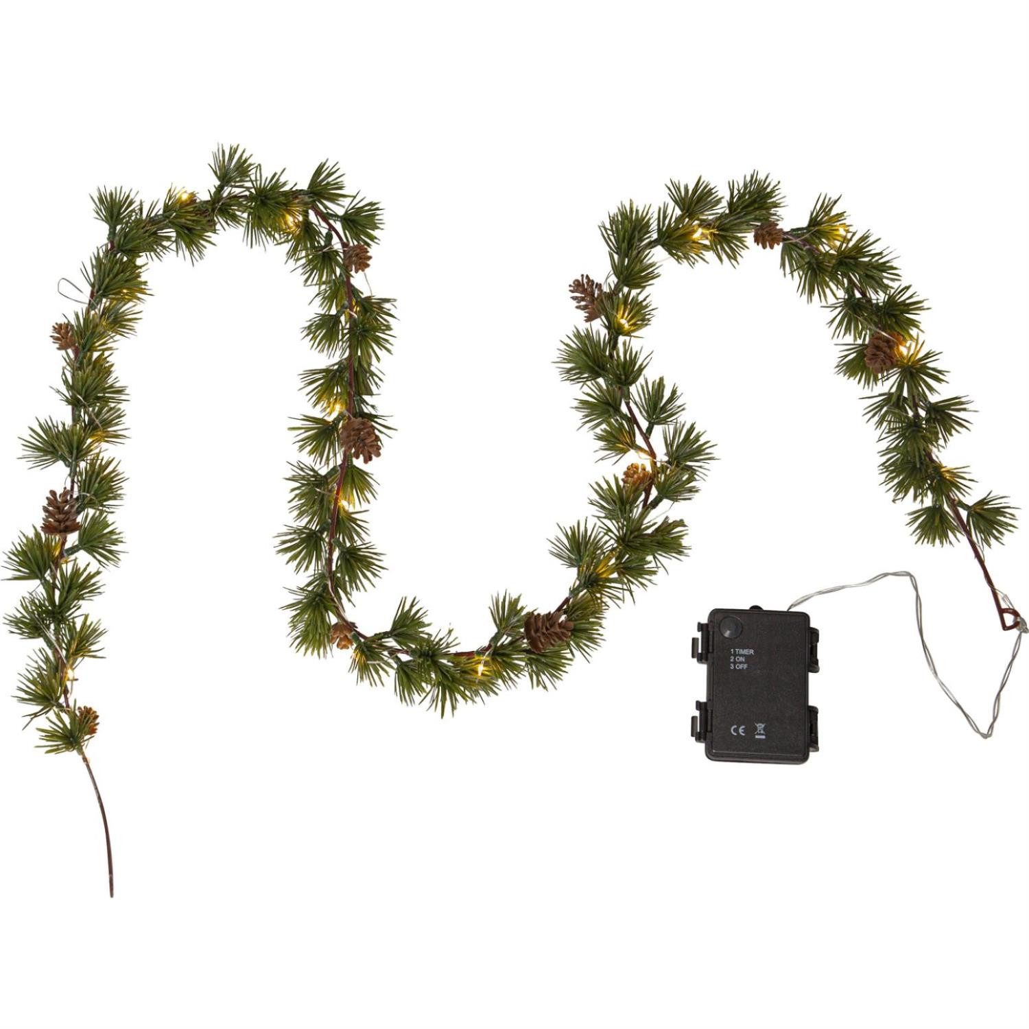 MARELIDA LED-Girlande LED Tannengirlande Weihnachtsgirlande 1,4m Timer Batterie Außen, 20-flammig