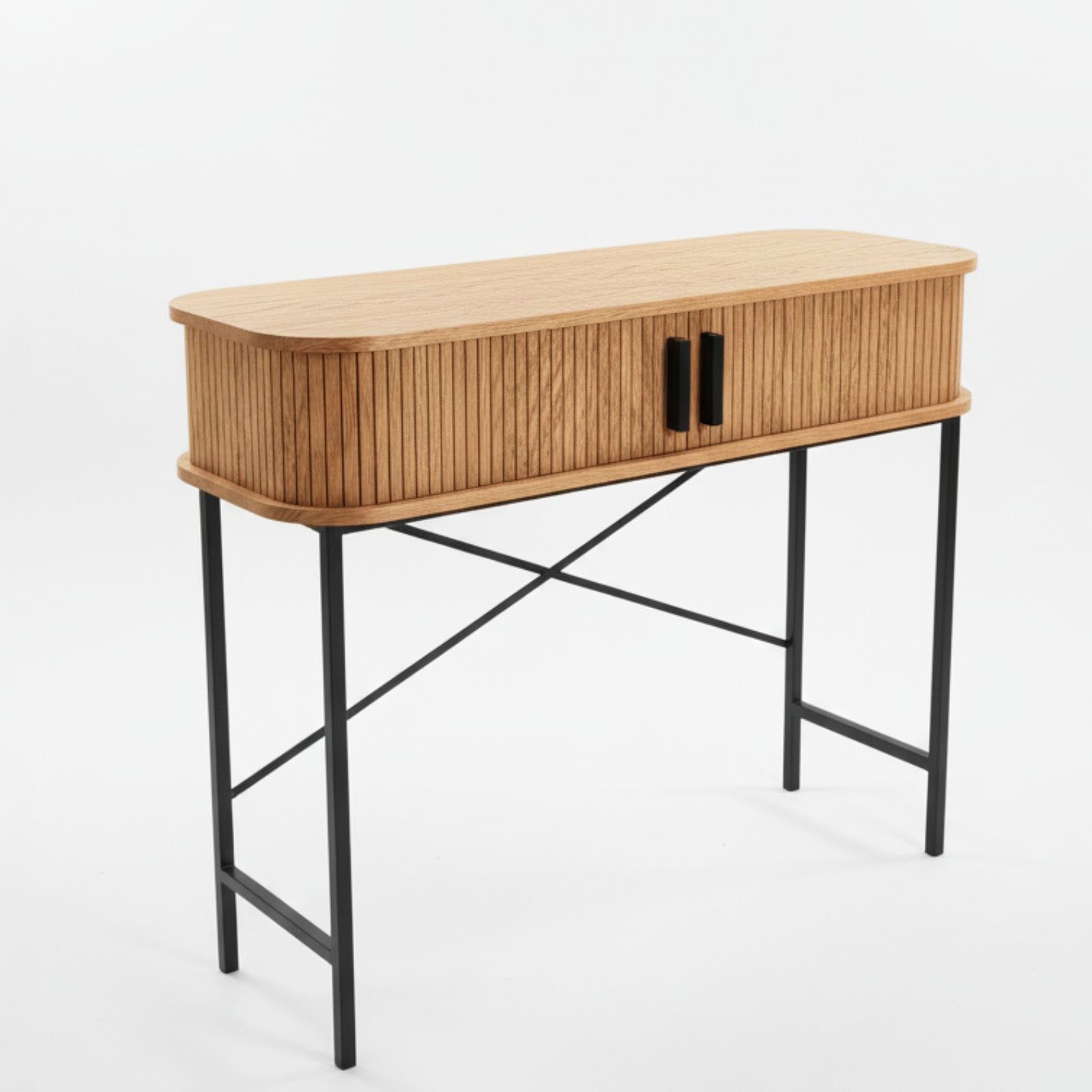 SCAVA Schreibtisch Konsole mit Schiebetüren SCAVA, geriffelt, 100 x 35 x 80,5 cm (funktional, Einzelmöbel), Lamellenfront – Bild 3 von 5
