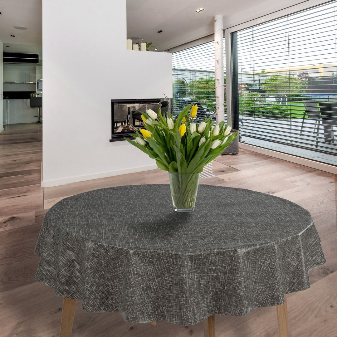 laro Tischdecke Wachstuch-Tischdecken Grau Leinenoptik Rund 140cm