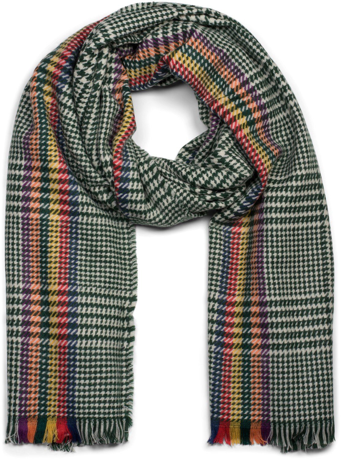(1-St), Streifen Dunkelgrün-Weiß und Schal mit Modeschal, bunten Hahnentritt Muster styleBREAKER
