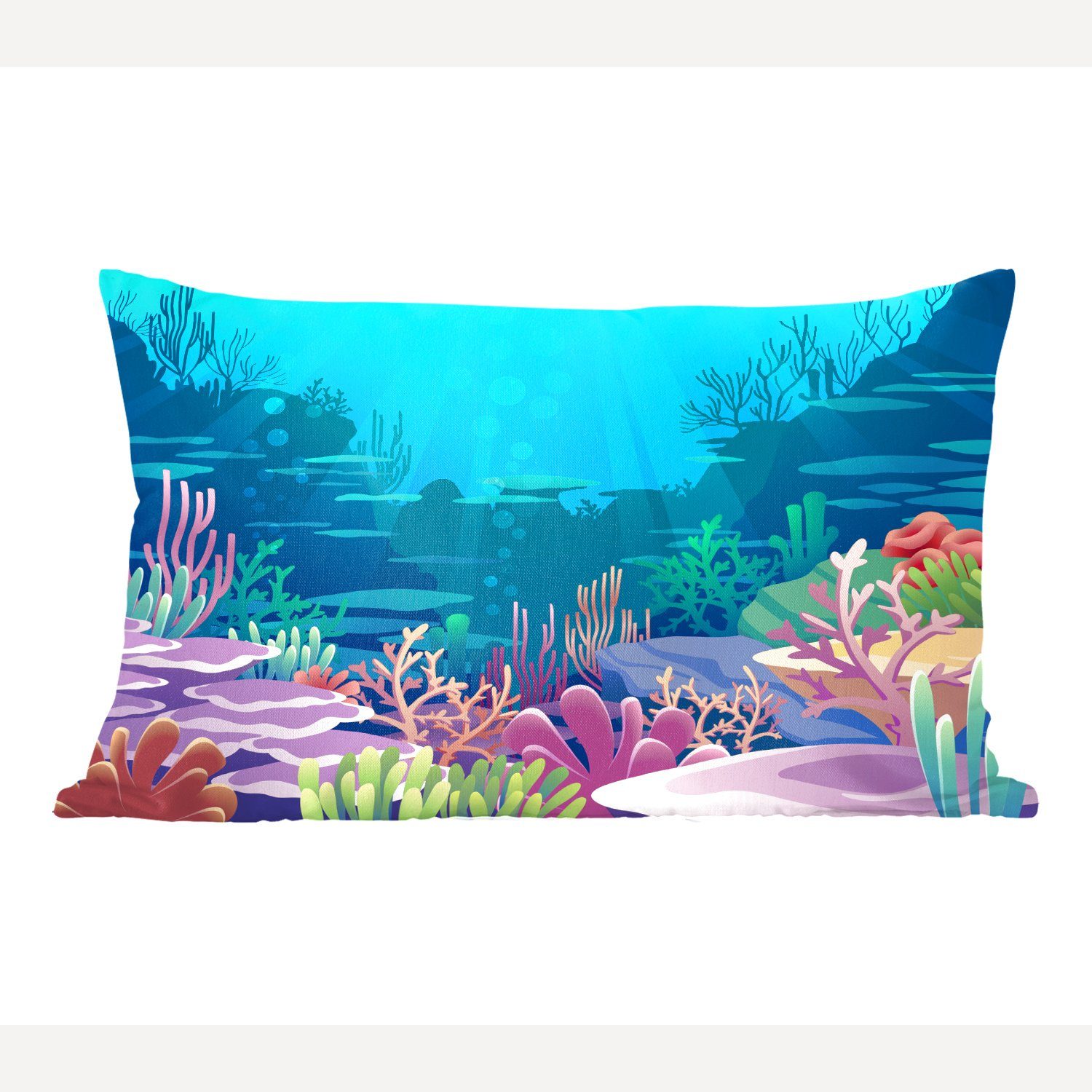 MuchoWow Dekokissen Meer - Korallen - Schlafzimmer Dekoration, - Füllung, Wohzimmer mit Zierkissen, Illustration, Dekokissen Unterwasserwelt