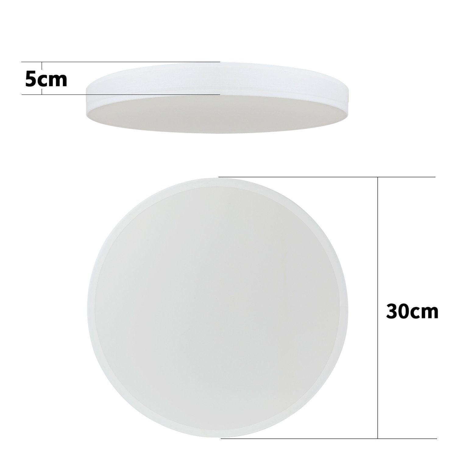 Modern Weiß 3000K Rund fest Deckenleuchte integriert, Ø30CM, Stoffschirm LED ZMH 12W Warmweiß, LED