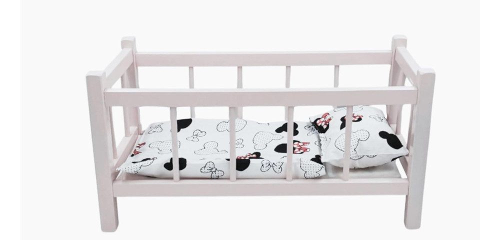GOLDKIDS Puppenmöbel - Puppenbett Holz - Baby (Puppen Bett mit, Bettwäscheset aus Baumwolle), - 55 x 15 x 28 cm