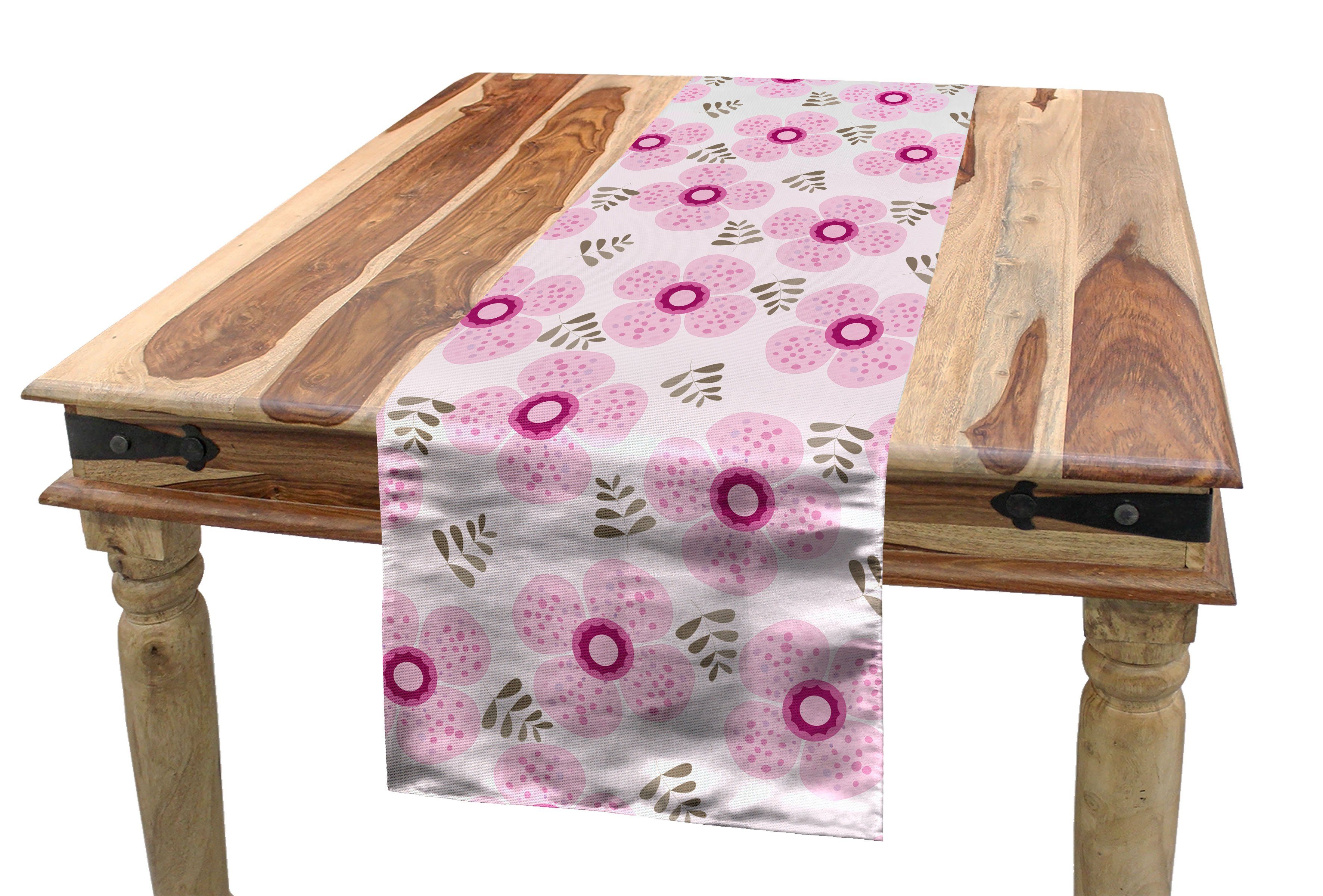 Abakuhaus Tischläufer Esszimmer Küche Rechteckiger Dekorativer Tischläufer, Blumen Rosa Blüten Gepunktete Petals