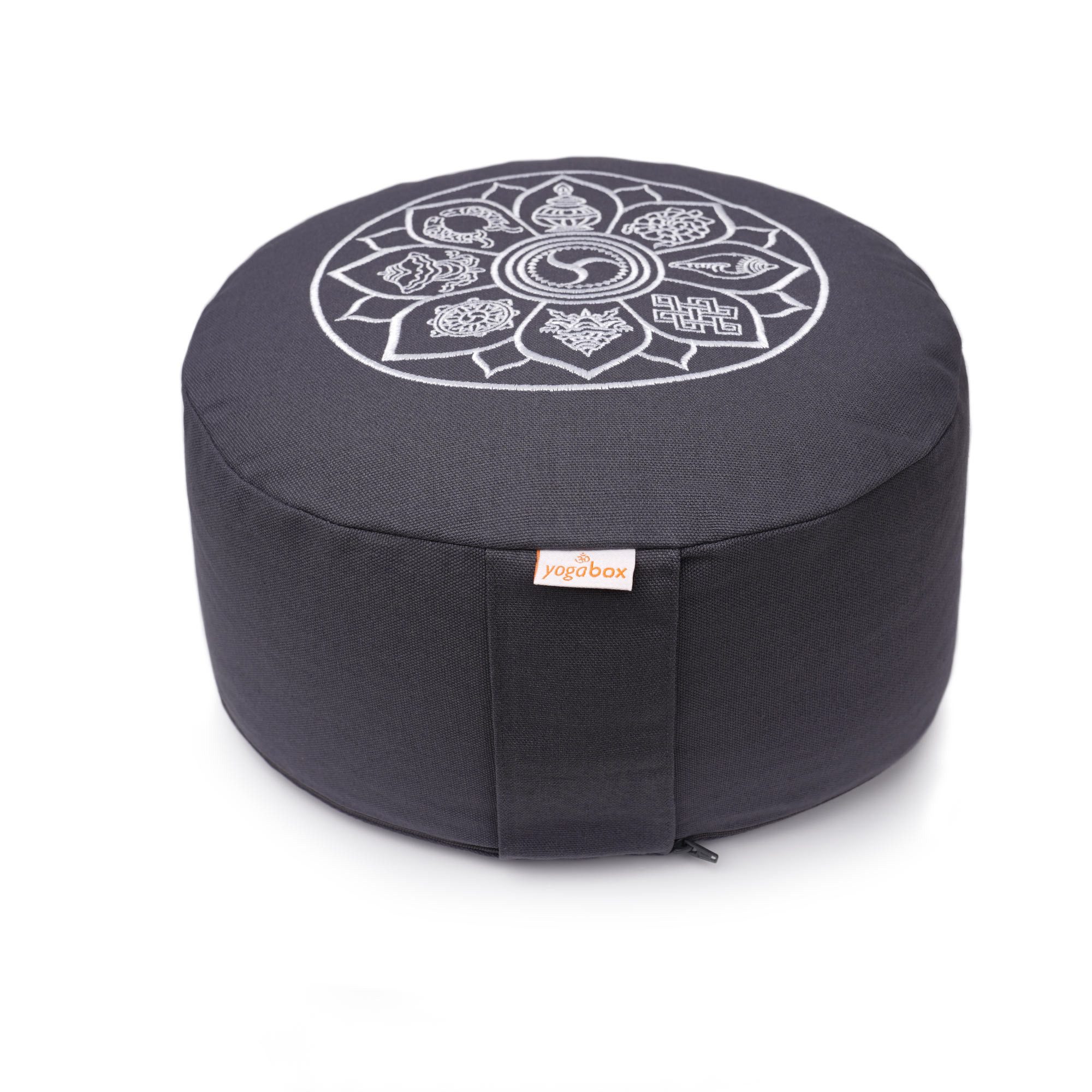 yogabox Meditationskissen Glückssitz® 8 Glückverheißende Symbole, robust, anpassbare Füllmenge