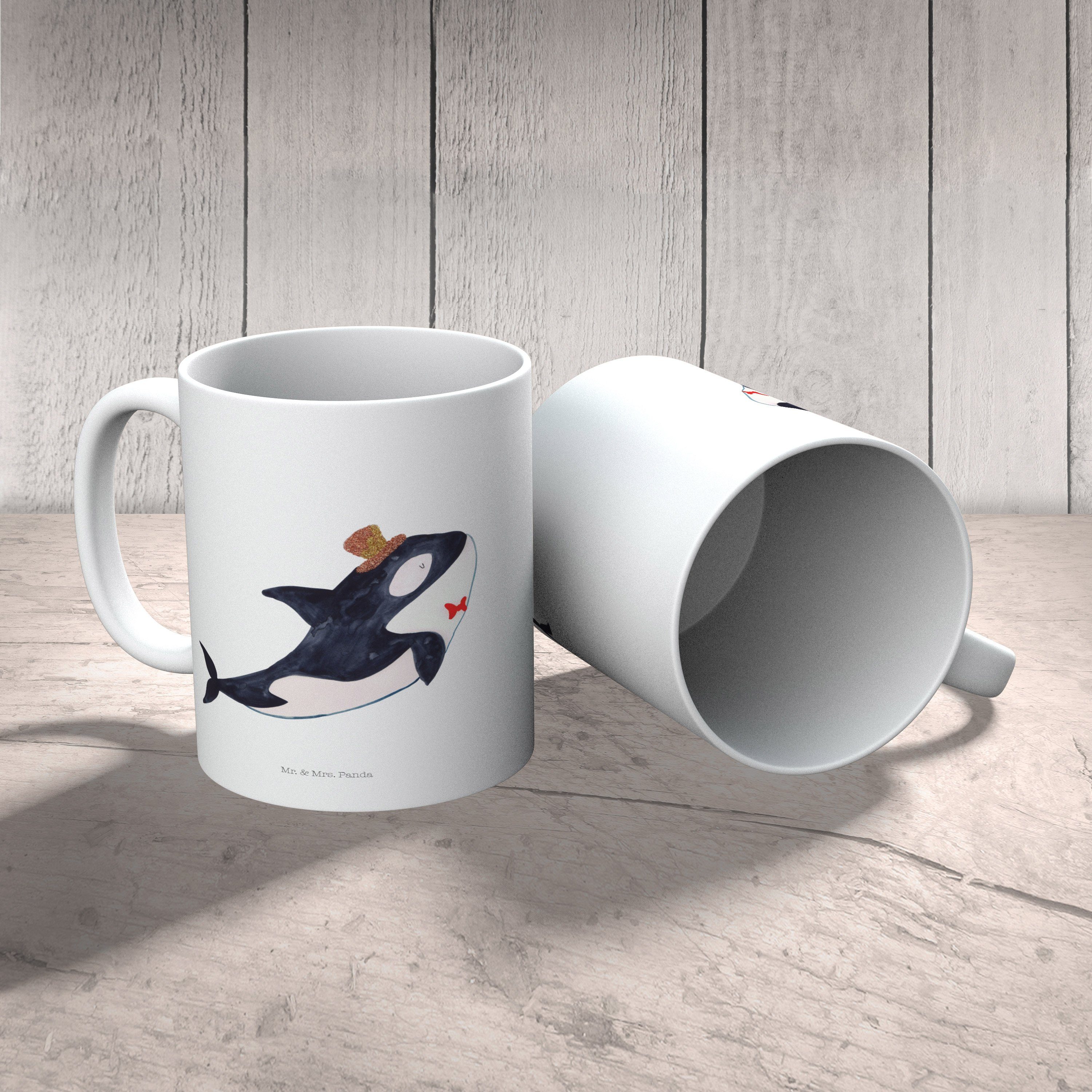 Tasse, Kaf, Panda Tasse Zylinder Teebecher, Orca Mr. Mrs. - Geschenk - Keramik & Weiß Meer, Geschenk,