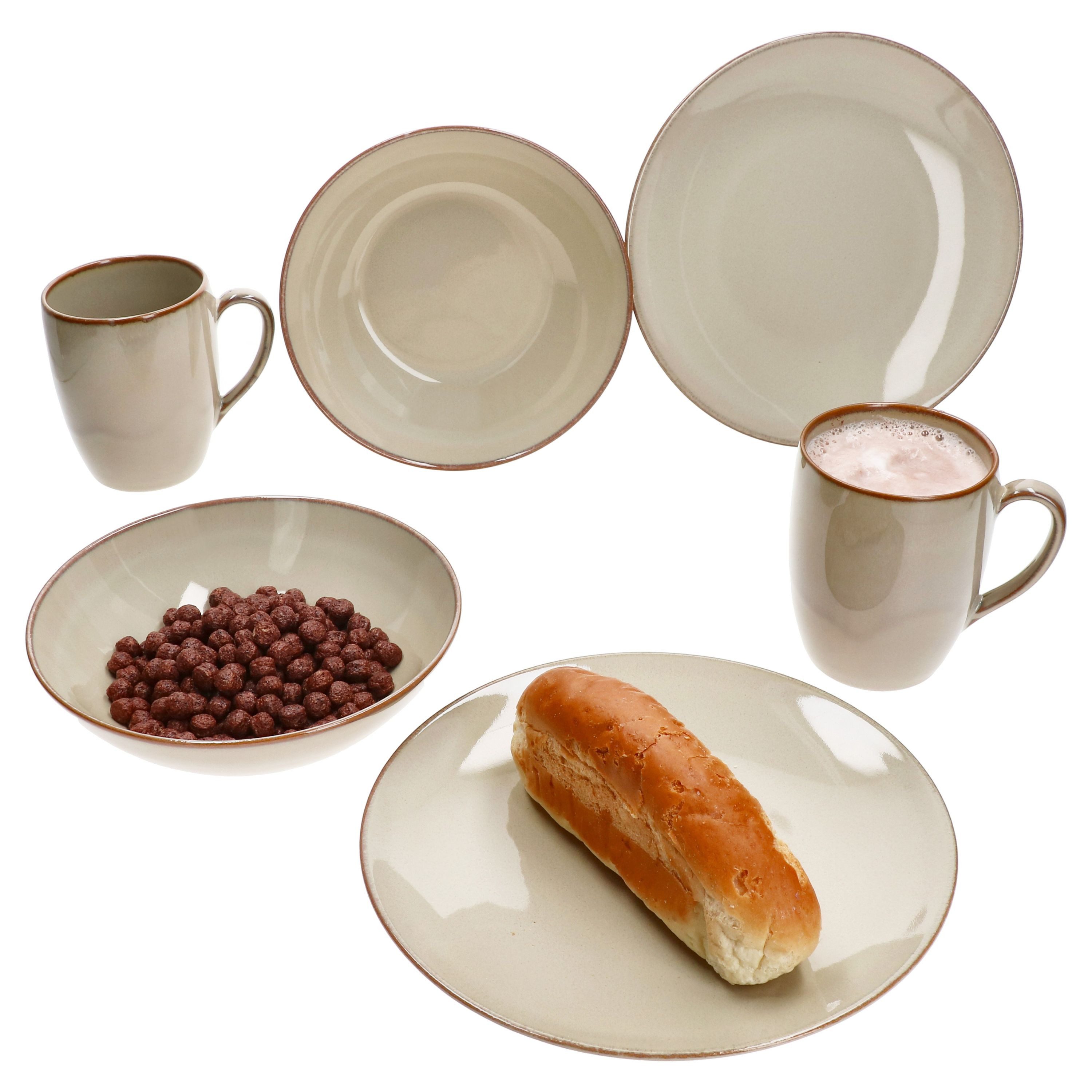 Frühstücks-Geschirrset Ossia 6tlg Tearose sand Frühstücksset Steingut Teller Becher Schale