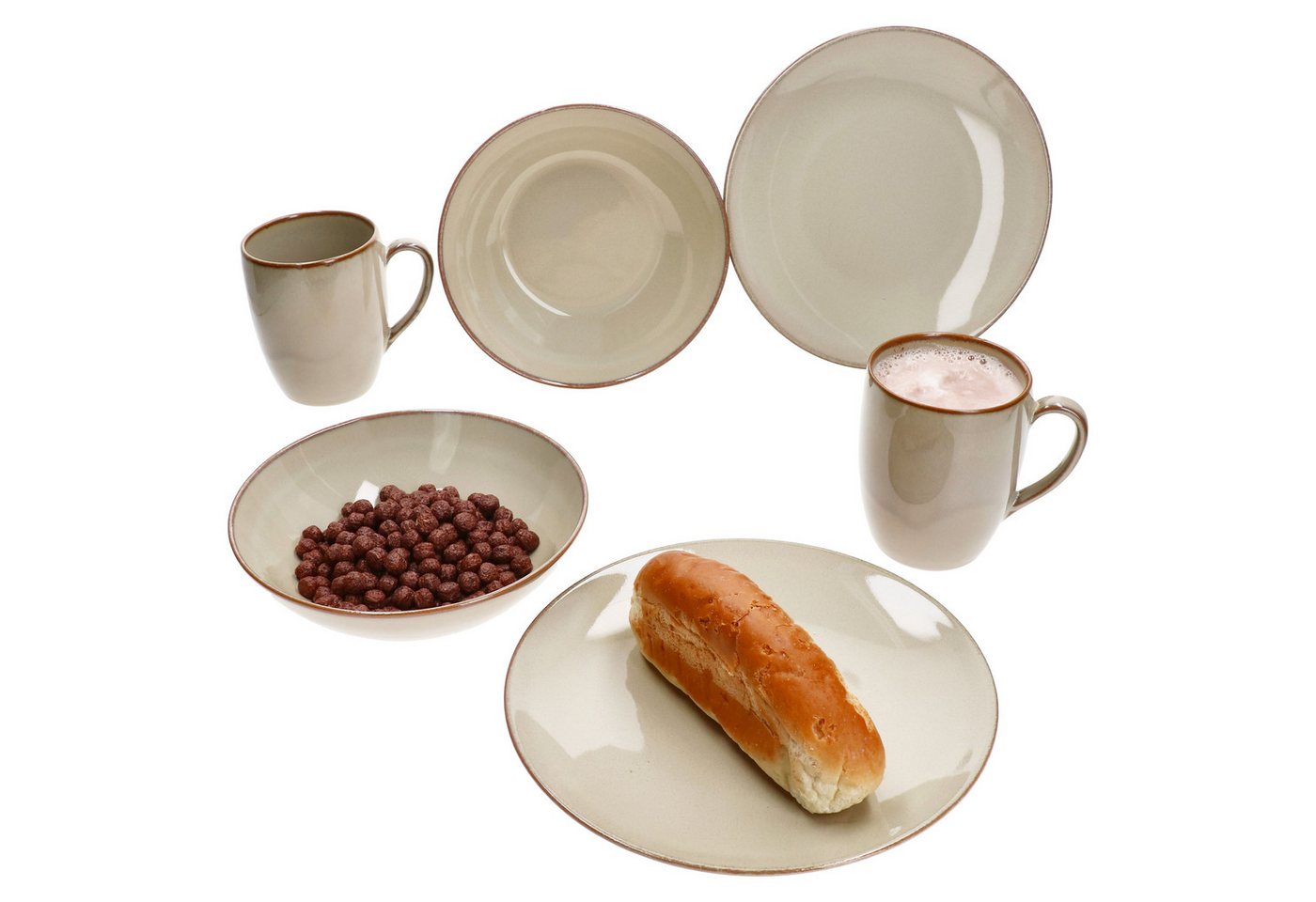 MÄSER Frühstücks-Geschirrset Ossia 6tlg Tearose sand Frühstücksset Steingut Teller Becher Schale, Steingut