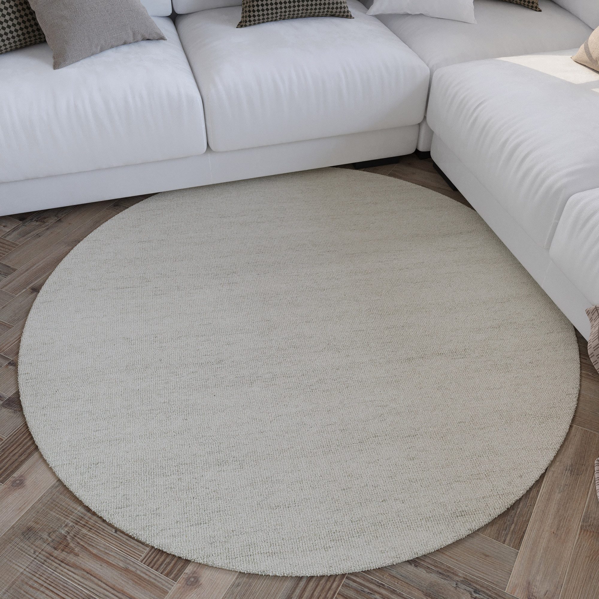 Wecon home Wollteppich Hamptons SIXTEEN, rund, Höhe: 10 mm, Schurwolle, Kurzflor, Wohnzimmer, Schlafzimmer, elegant, meliert