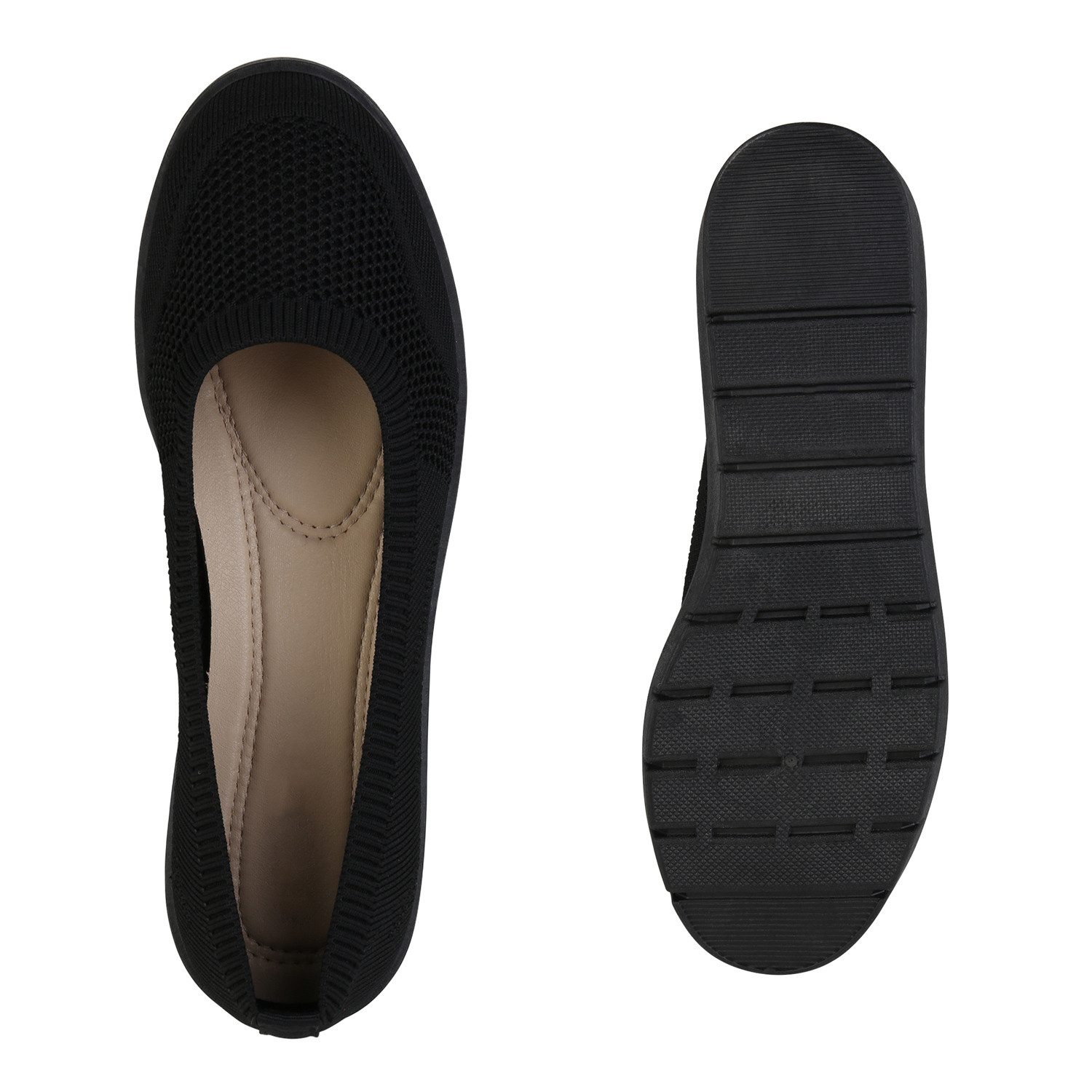 VAN HILL 841603 Sneaker Ballerinas Damen Sportliche Ballerinas Bequeme Strick Profil-Sohle