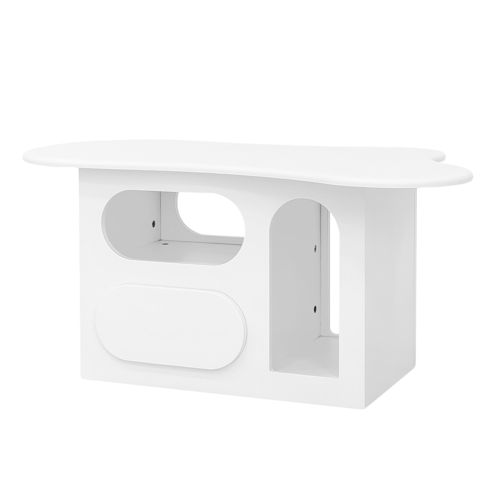 EXTSUD Couchtisch Wolkenförmiger Couchtisch mit Schubladen & Ablage, 97×45×43,5 cm, Weiß, mit offenen Ablagefächern, hochwertige Materialien. 97*45*43,5cm