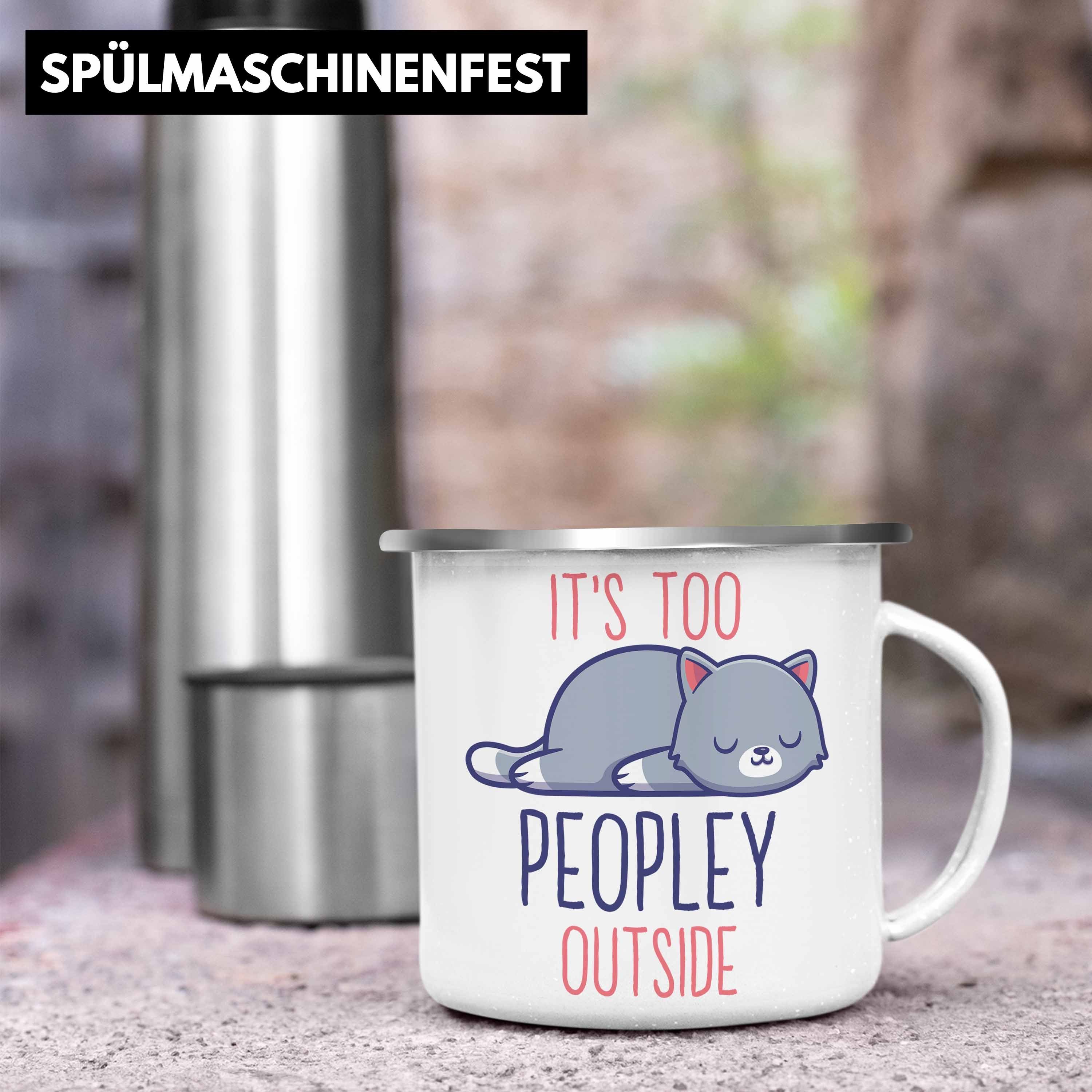 Emaille mit Lustige Geschenk - Tasse Tasse Trendation Sprüche Silber Katzenbesitzer Trendation Spruch KaffeeEmaille Thermotasse