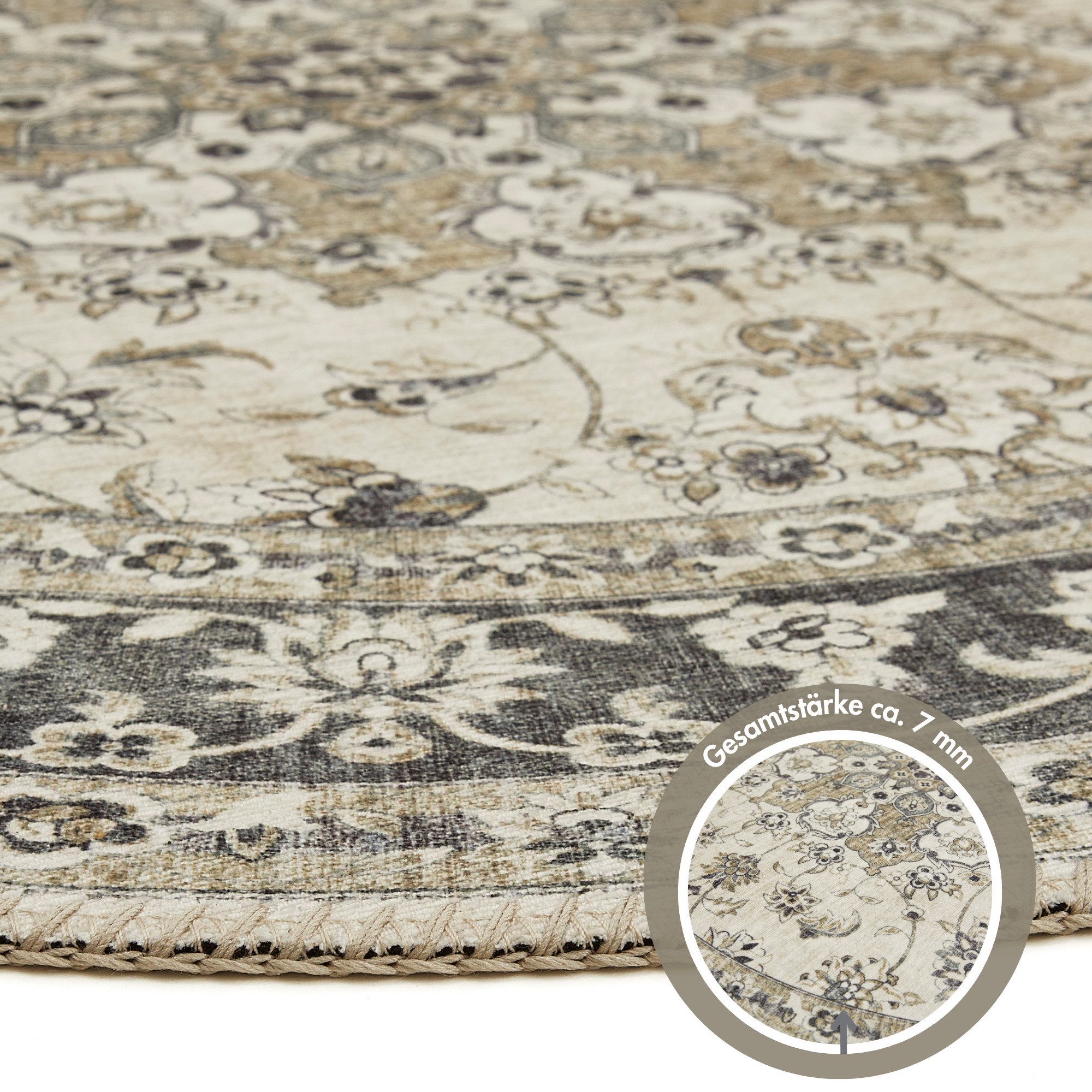 LUXOR living Teppich Prima 3, rund, Höhe: 7 mm, Kurzflor, Orient-Optik, Vintage Design, auch als Läufer erhältlich