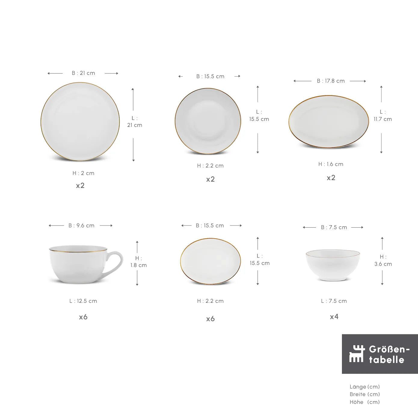 Karaca Geschirr-Set Karaca Elegance Bone Marcelo 26-Teiliges 6-Personen Frühstücksset Gold (26-tlg), 6 Personen, KNOCHENPORZELLAN