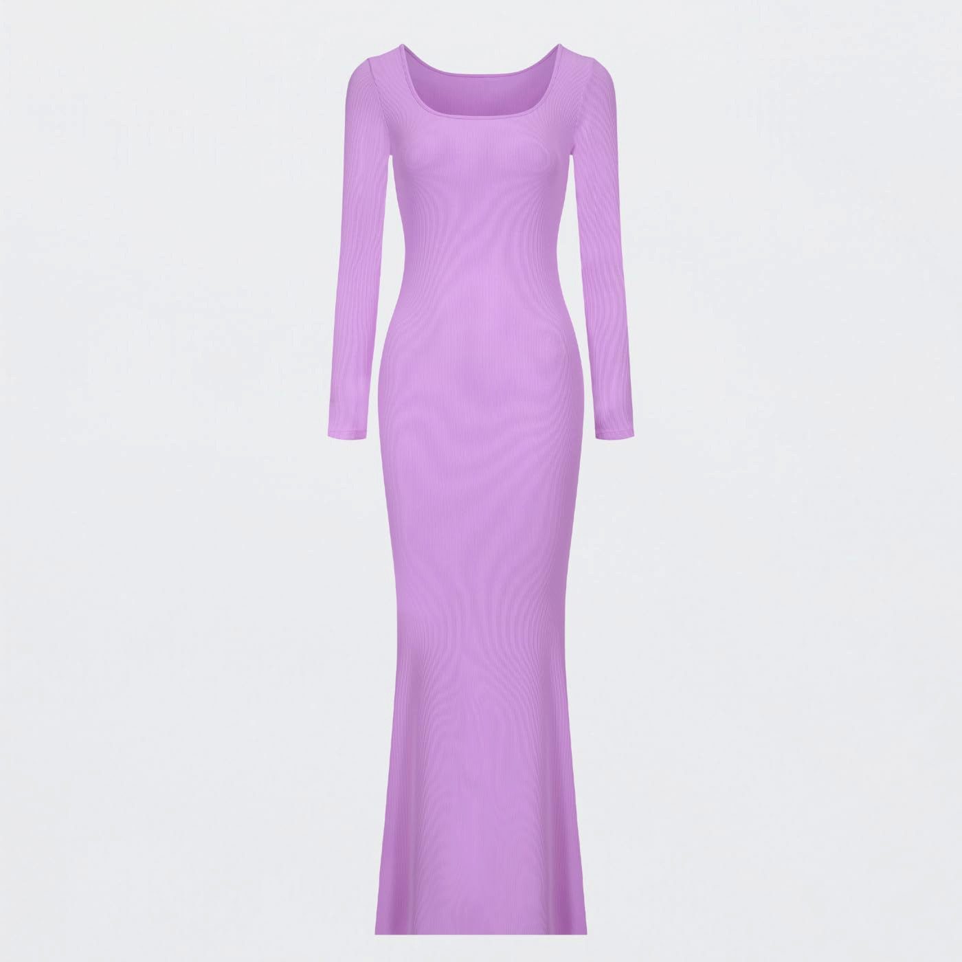 cfab by creamy fabrics Jerseykleid Ribbed Long Sleeve Maxikleid-Violett-3XL (1-tlg)